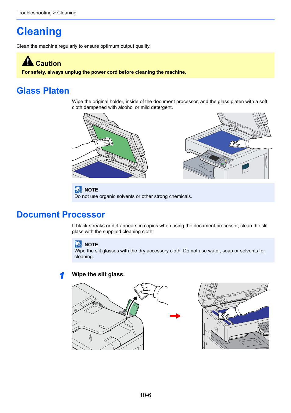 Cleaning, Glass platen, Document processor | Cleaning -6, Glass platen -6 document processor -6 | TA Triumph-Adler 206ci User Manual | Page 322 / 382