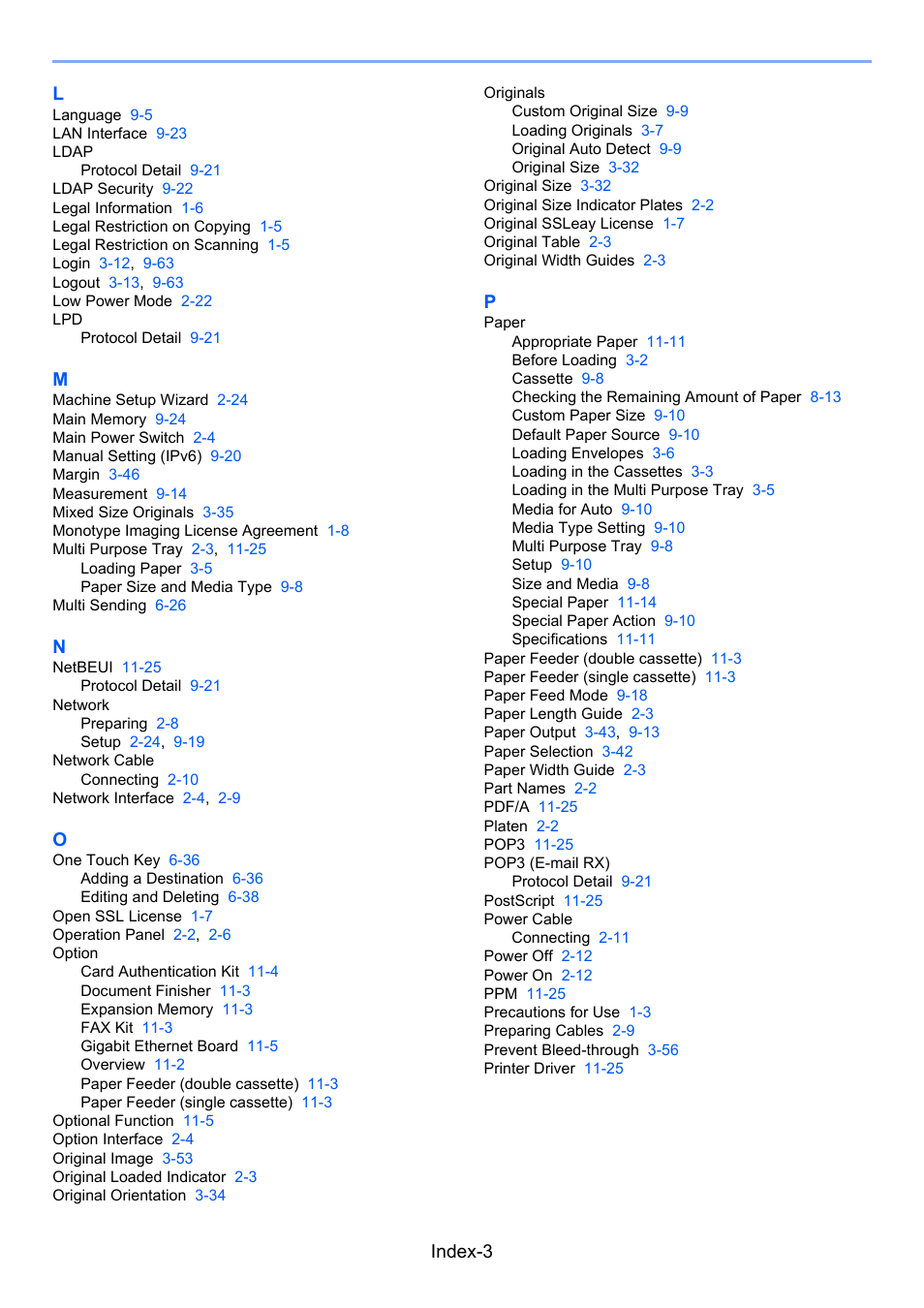 Index-3 l | TA Triumph-Adler 206ci User Manual | Page 377 / 382