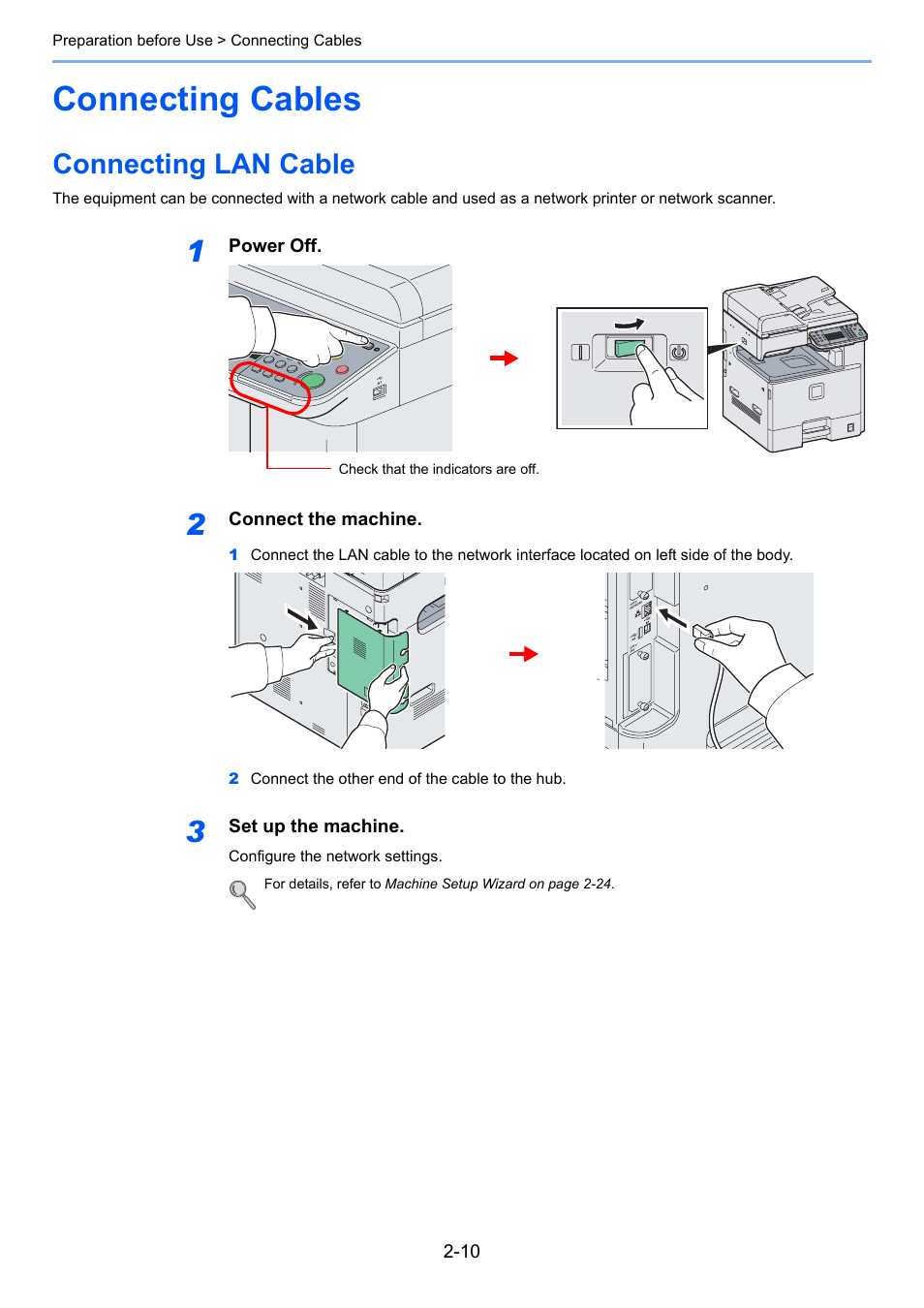 Connecting cables, Connecting lan cable, Connecting cables -10 | Connecting lan cable -10 | TA Triumph-Adler 206ci User Manual | Page 46 / 382