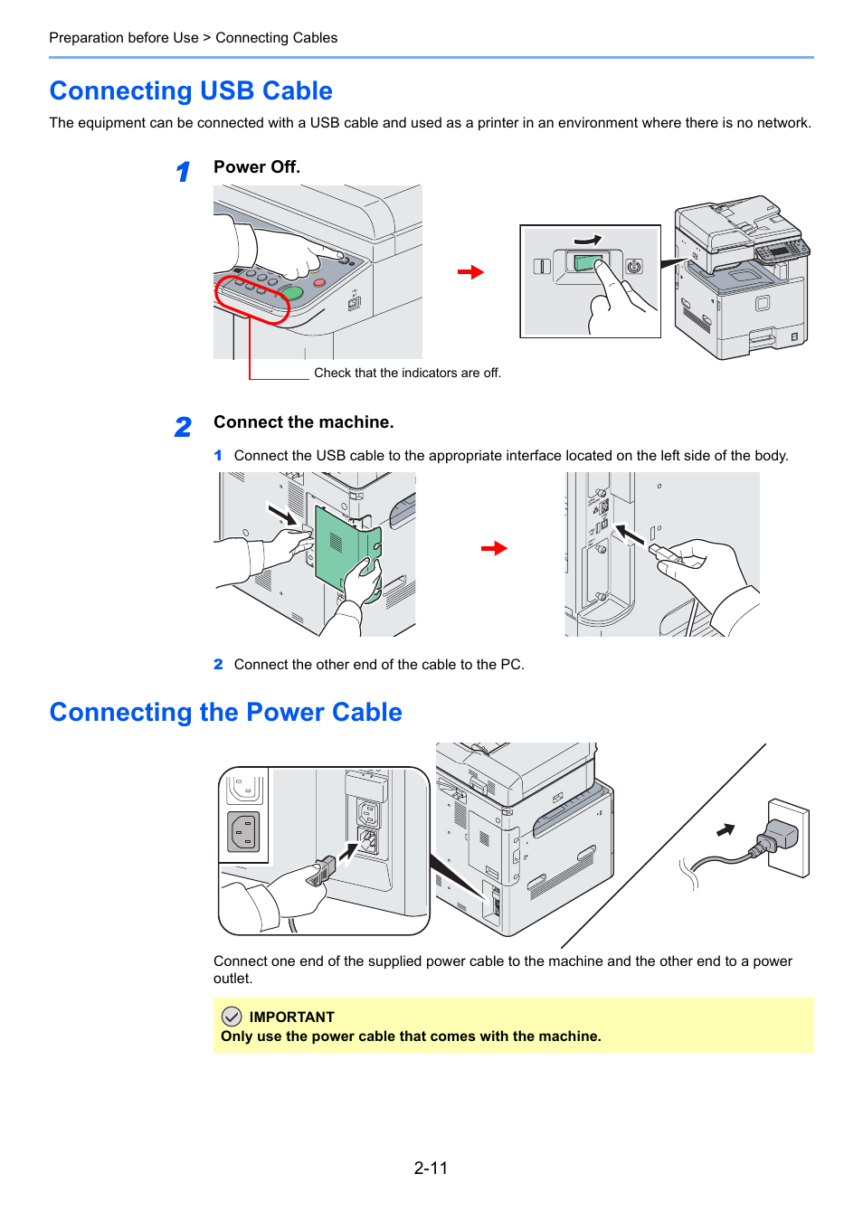 Connecting usb cable, Connecting the power cable | TA Triumph-Adler 206ci User Manual | Page 47 / 382