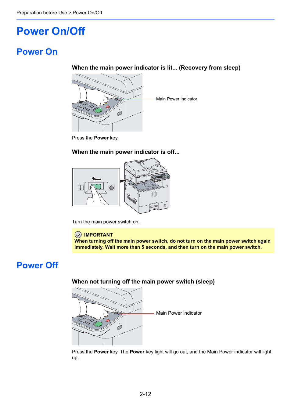 Power on/off, Power on, Power off | Power on/off -12, Power on -12 power off -12 | TA Triumph-Adler 206ci User Manual | Page 48 / 382