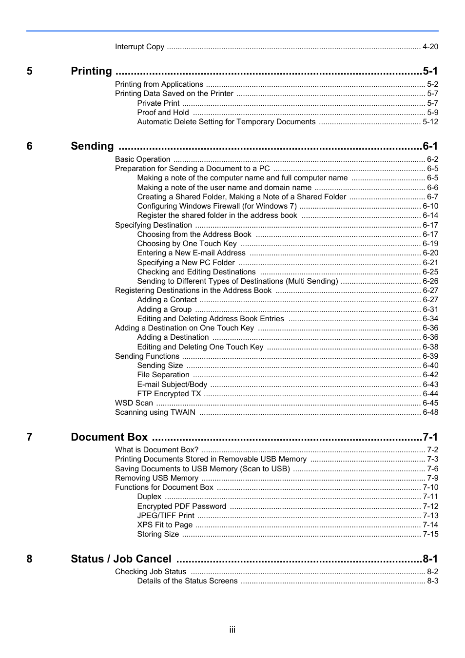 5printing -1, 6sending -1, 7document box -1 | 8status / job cancel -1 | TA Triumph-Adler 206ci User Manual | Page 5 / 382