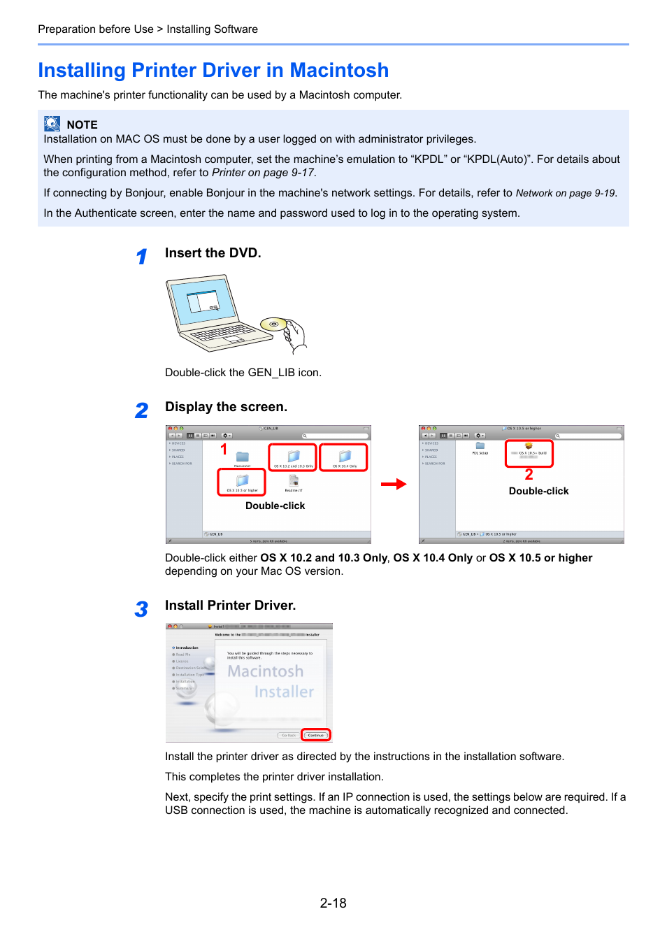 Installing printer driver in macintosh, Installing printer driver in macintosh -18 | TA Triumph-Adler 206ci User Manual | Page 54 / 382
