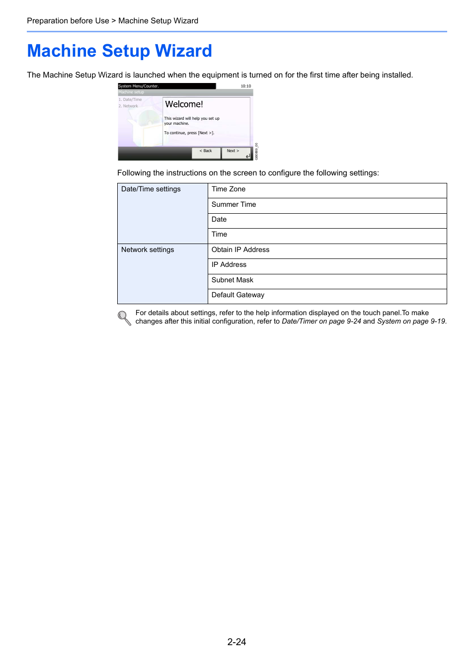 Machine setup wizard, Machine setup wizard -24 | TA Triumph-Adler 206ci User Manual | Page 60 / 382