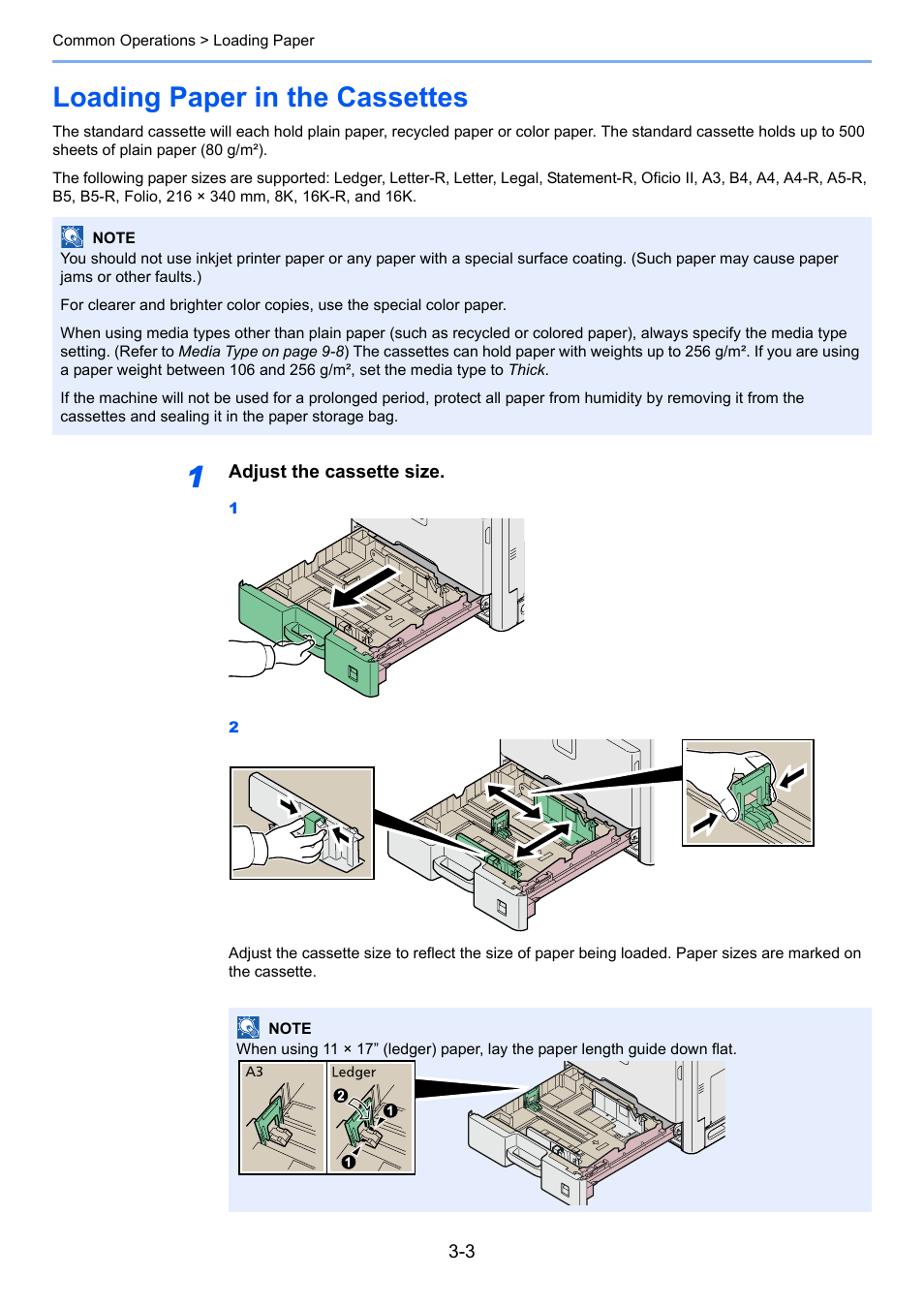 Loading paper in the cassettes, Loading paper in the cassettes -3 | TA Triumph-Adler 206ci User Manual | Page 67 / 382