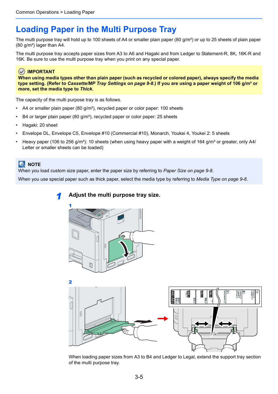 Loading paper in the multi purpose tray, Loading paper in the multi purpose tray -5 | TA Triumph-Adler 206ci User Manual | Page 69 / 382