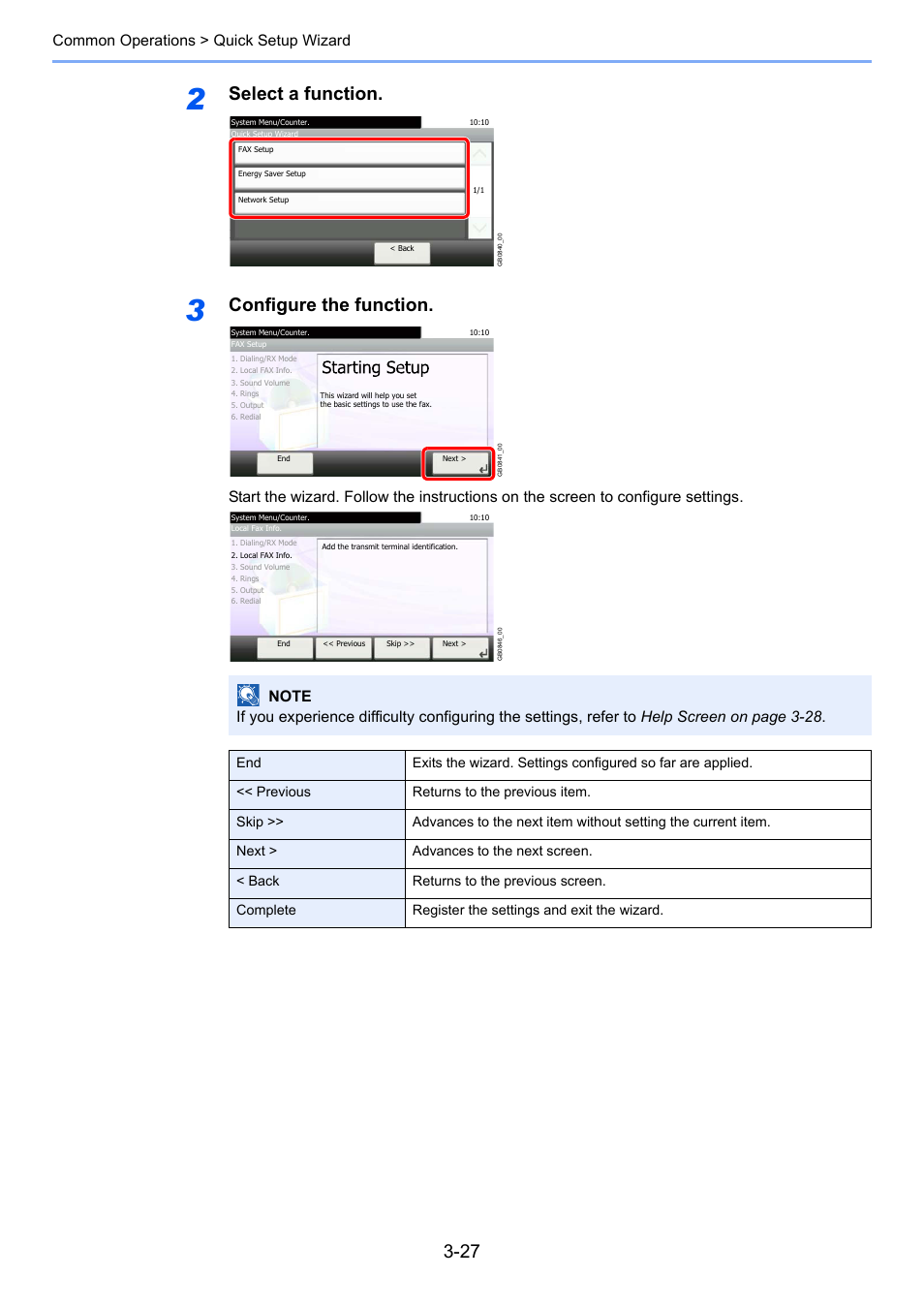Select a function, Configure the function, Common operations > quick setup wizard | TA Triumph-Adler 206ci User Manual | Page 91 / 382