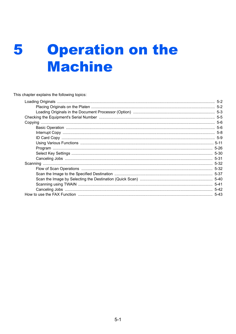 5 operation on the machine, Operation on the machine -1, Operation on the | Operation on the machine, 5operation on the machine | TA Triumph-Adler 2256 User Manual | Page 107 / 267