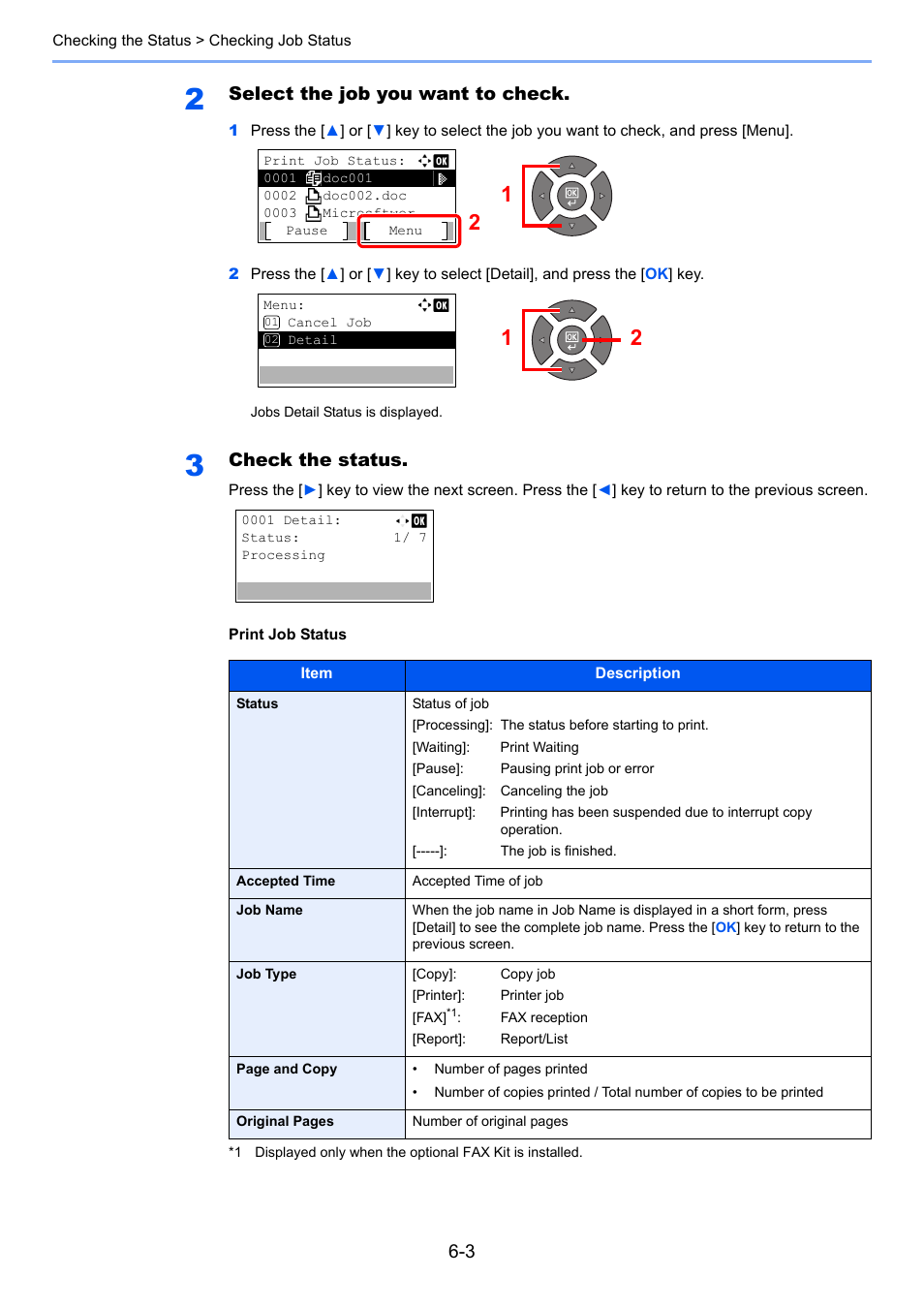 Select the job you want to check, Check the status | TA Triumph-Adler 2256 User Manual | Page 153 / 267