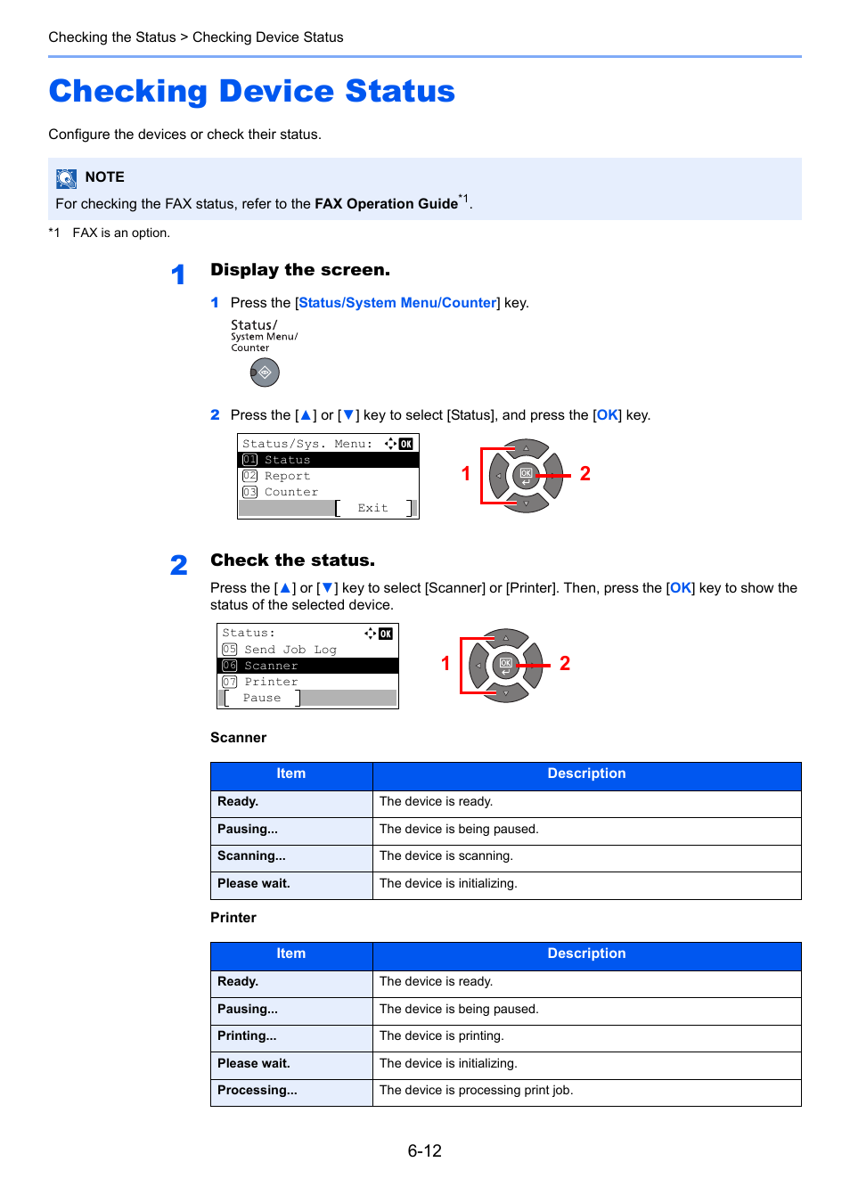 Checking device status, Checking device status -12, Display the screen | Check the status | TA Triumph-Adler 2256 User Manual | Page 162 / 267