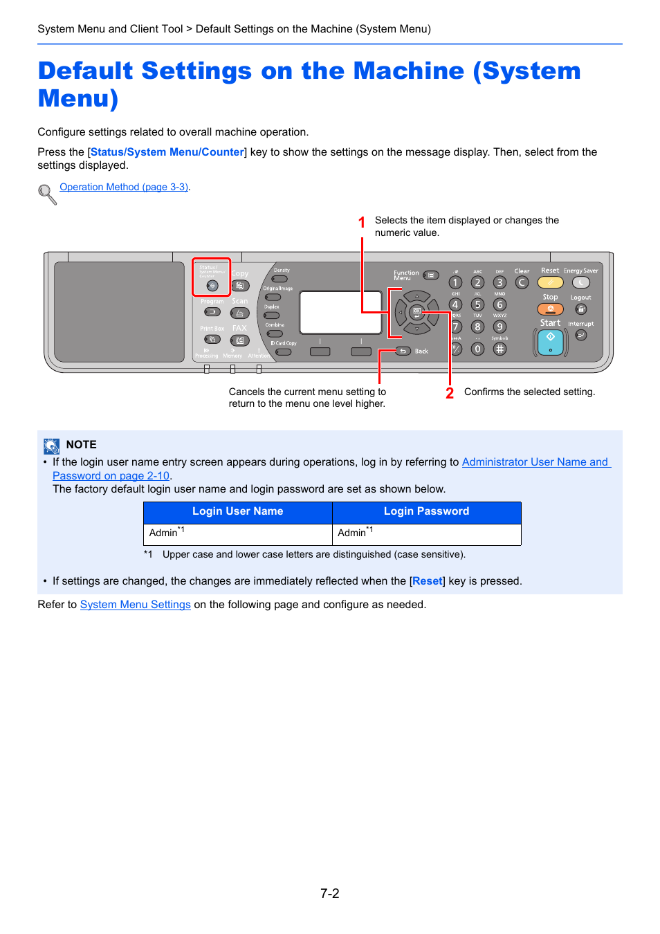 Default settings on the machine (system menu), Default settings on the machine (system menu) -2 | TA Triumph-Adler 2256 User Manual | Page 166 / 267