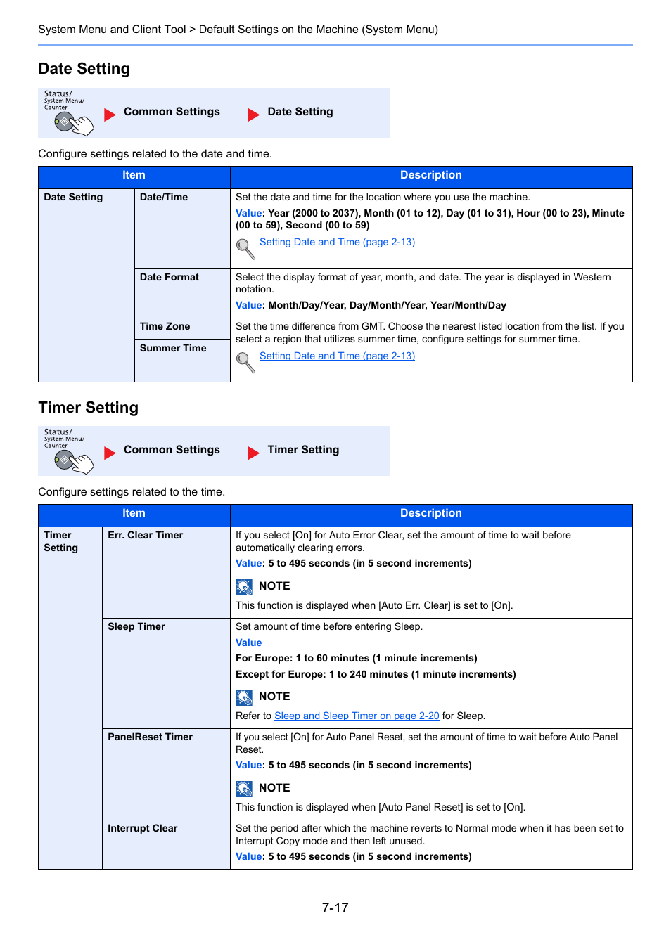Date setting, Timer setting | TA Triumph-Adler 2256 User Manual | Page 181 / 267