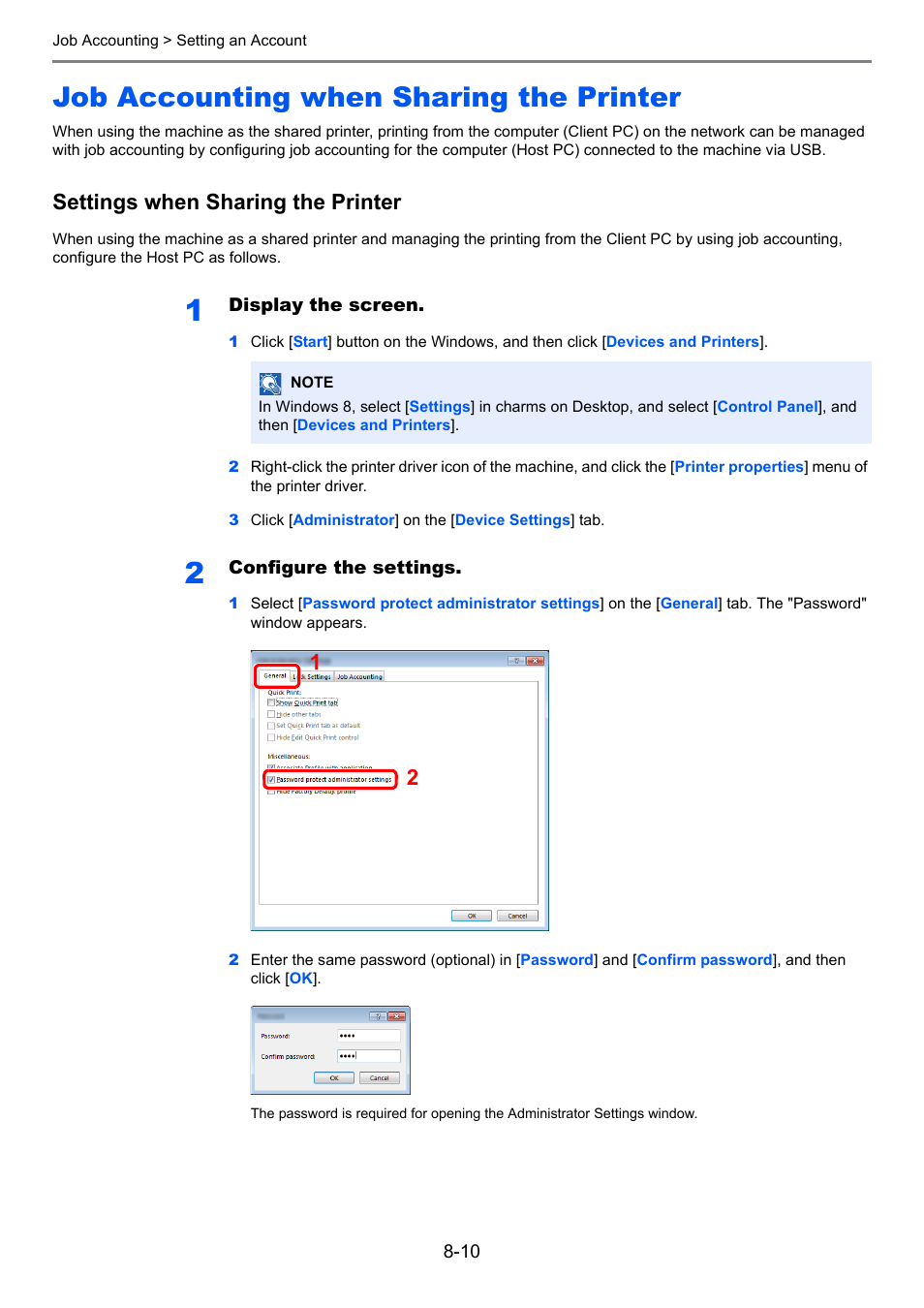 Job accounting when sharing the printer, Job accounting when sharing the printer -10, Job accounting | Settings when sharing the printer | TA Triumph-Adler 2256 User Manual | Page 206 / 267