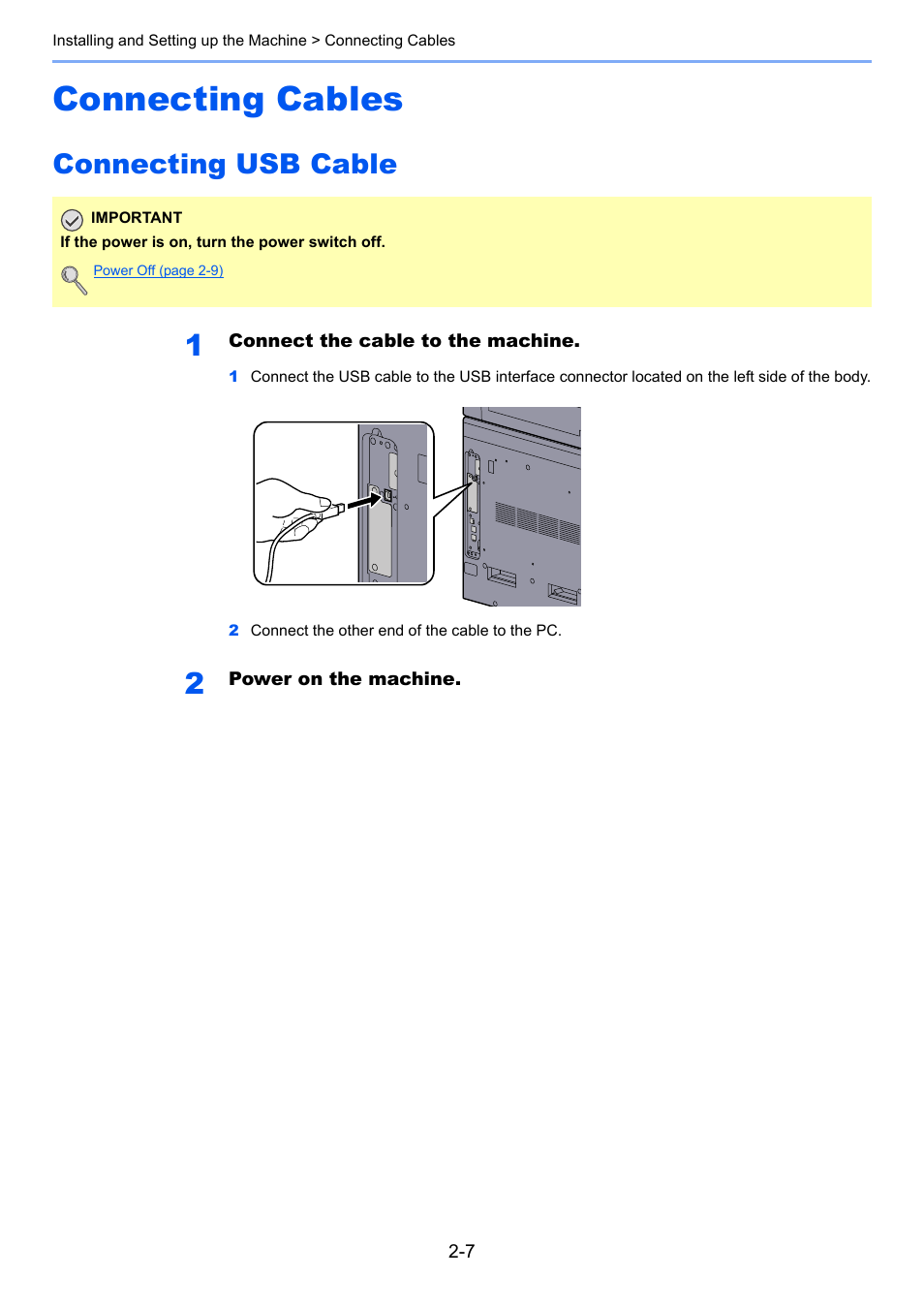 Connecting cables, Connecting usb cable, Connecting cables -7 | Connecting usb cable -7 | TA Triumph-Adler 2256 User Manual | Page 35 / 267