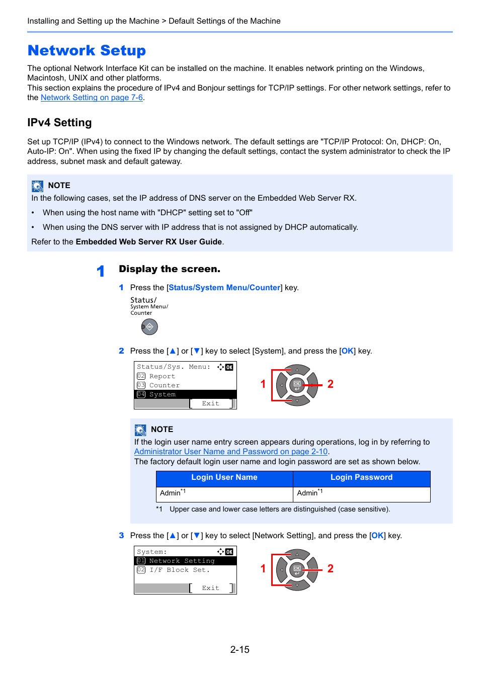 Network setup, Network setup -15, Ipv4 setting | TA Triumph-Adler 2256 User Manual | Page 43 / 267
