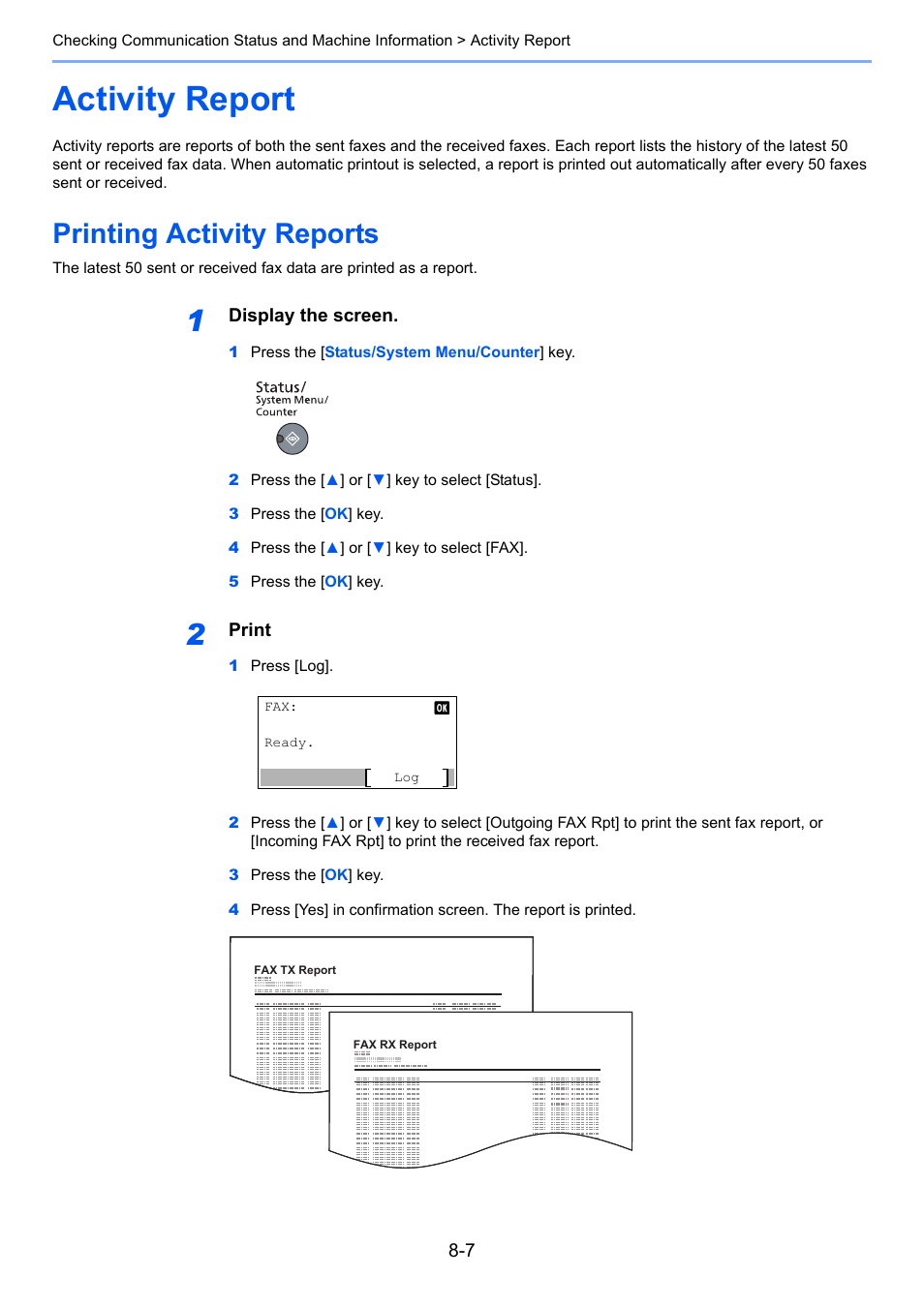 Activity report, Printing activity reports, Activity report -7 | Printing activity reports -7 | TA Triumph-Adler 2256 User Manual | Page 108 / 152