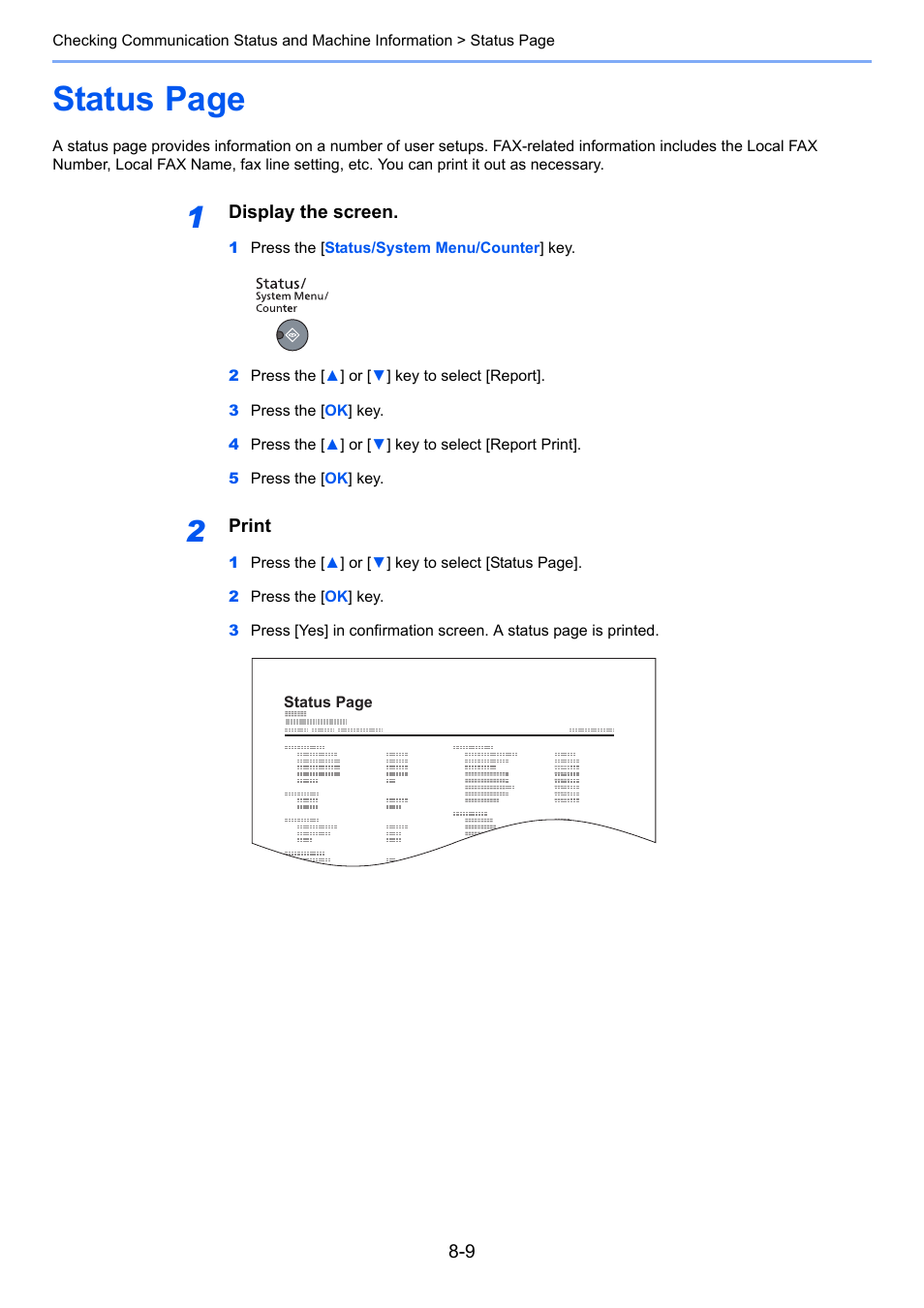 Status page | TA Triumph-Adler 2256 User Manual | Page 110 / 152