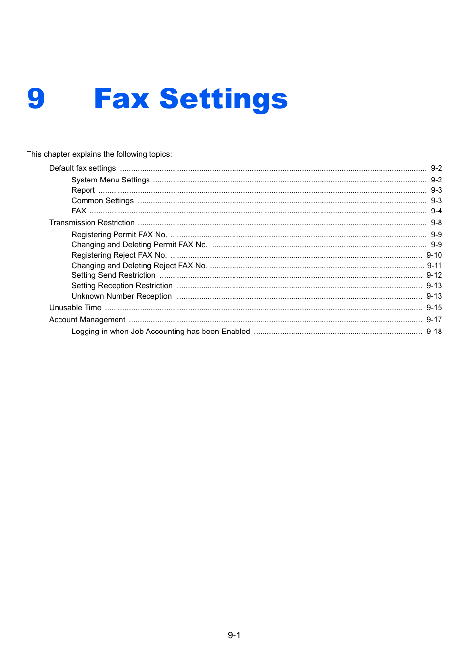 9 fax settings, Fax settings -1, 9fax settings | TA Triumph-Adler 2256 User Manual | Page 111 / 152