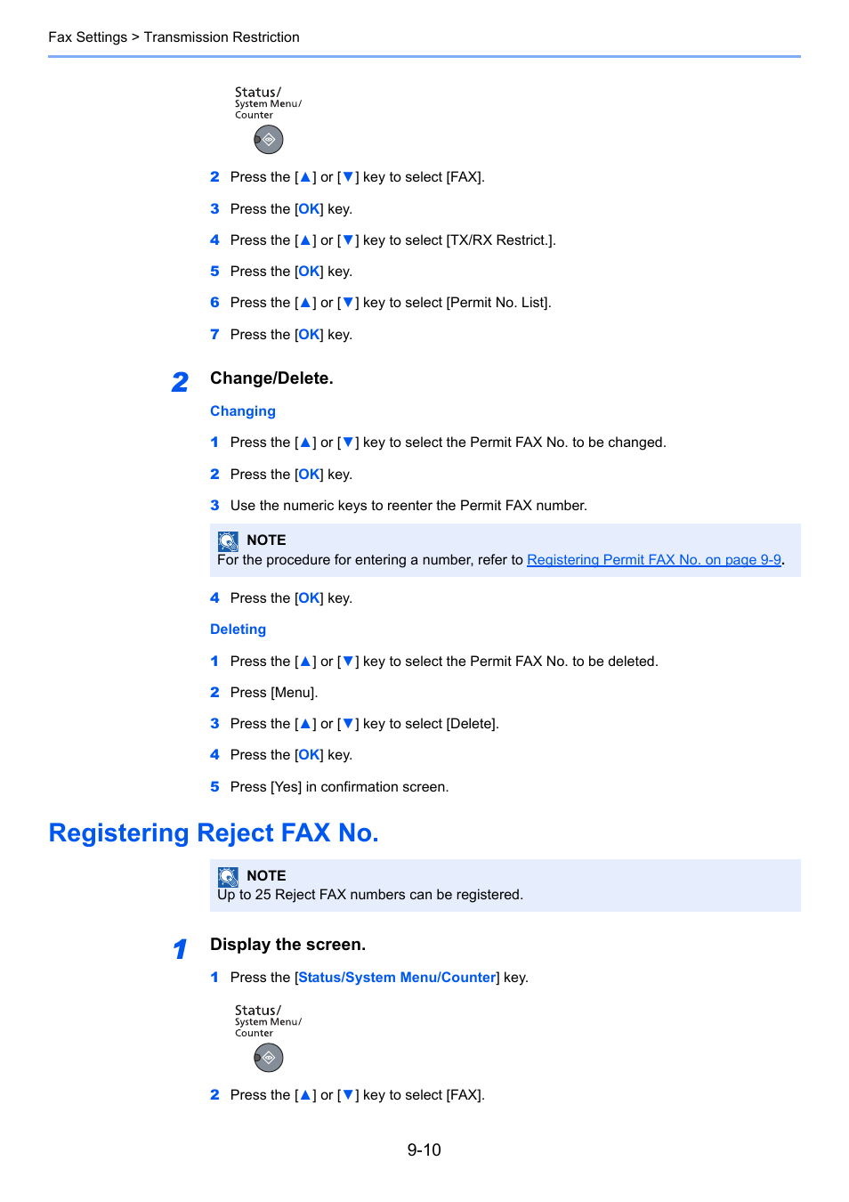 Registering reject fax no, Registering reject fax no -10 | TA Triumph-Adler 2256 User Manual | Page 120 / 152