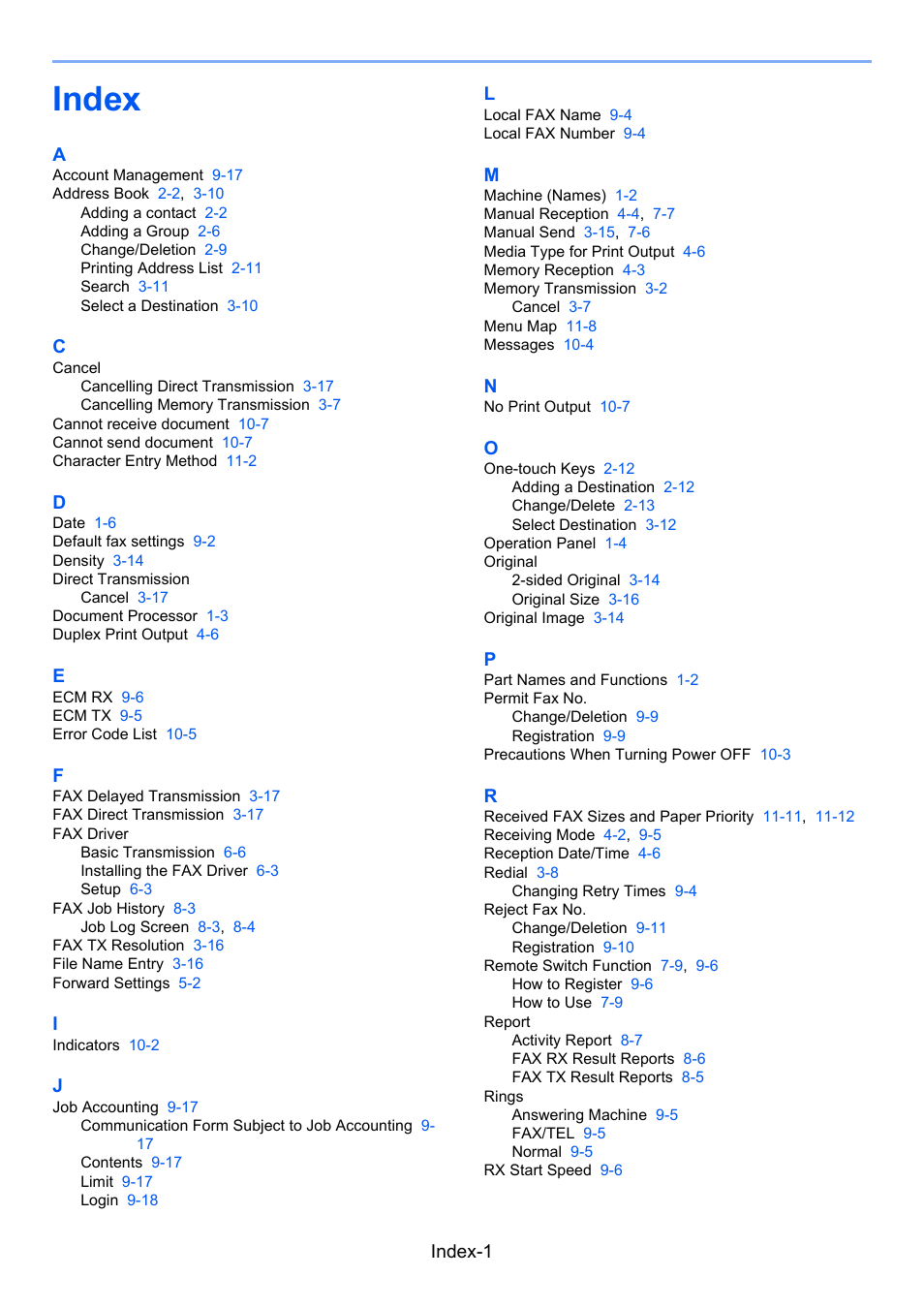 Index, Index-1 | TA Triumph-Adler 2256 User Manual | Page 148 / 152