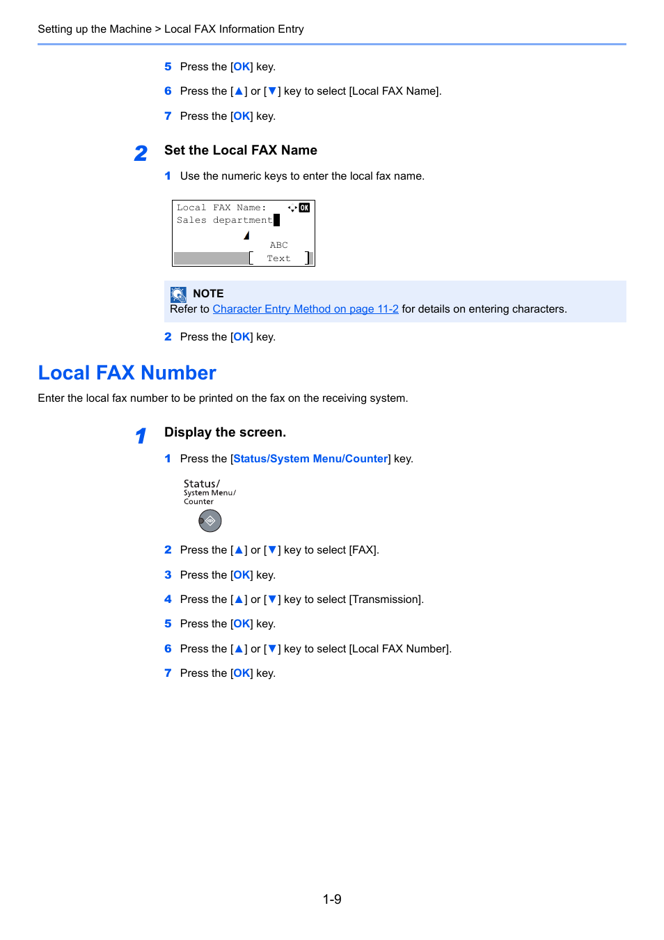 Local fax number, Local fax number -9 | TA Triumph-Adler 2256 User Manual | Page 23 / 152