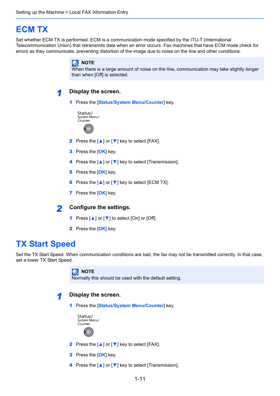 Ecm tx, Tx start speed, Ecm tx -11 tx start speed -11 | TA Triumph-Adler 2256 User Manual | Page 25 / 152