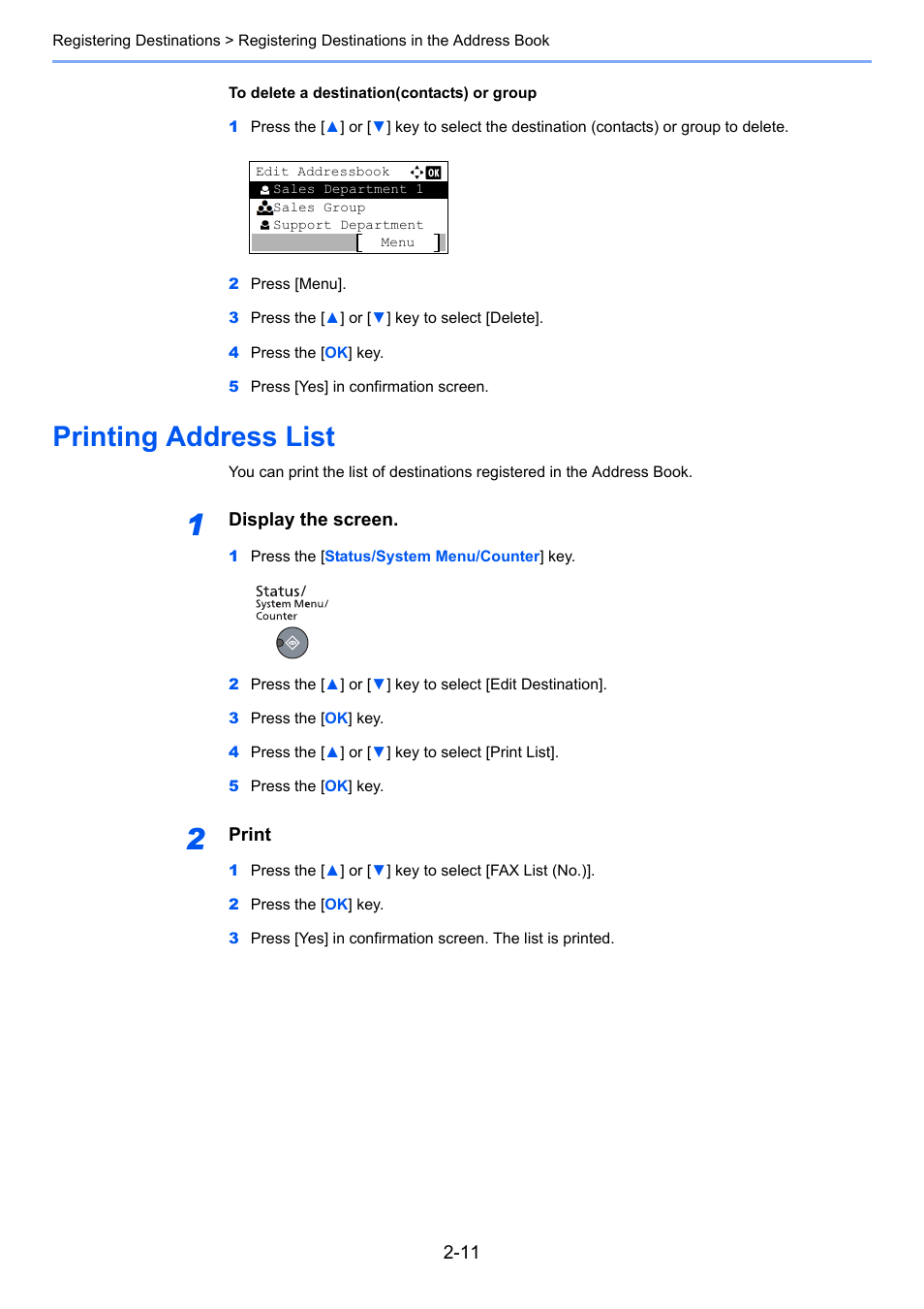 Printing address list, Printing address list -11 | TA Triumph-Adler 2256 User Manual | Page 37 / 152