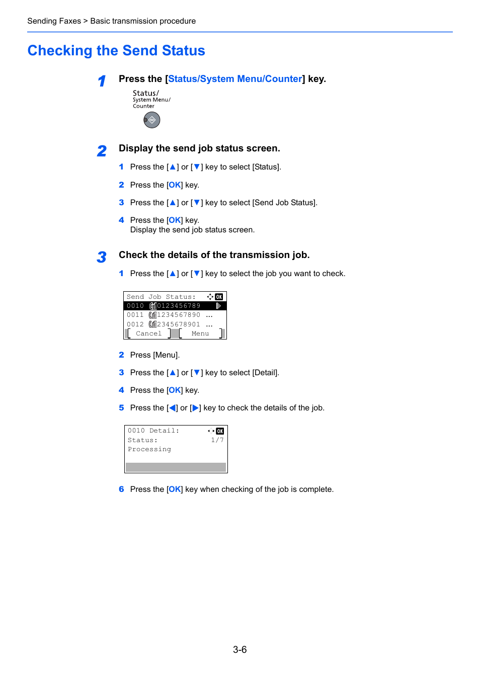 Checking the send status, Checking the send status -6 | TA Triumph-Adler 2256 User Manual | Page 45 / 152