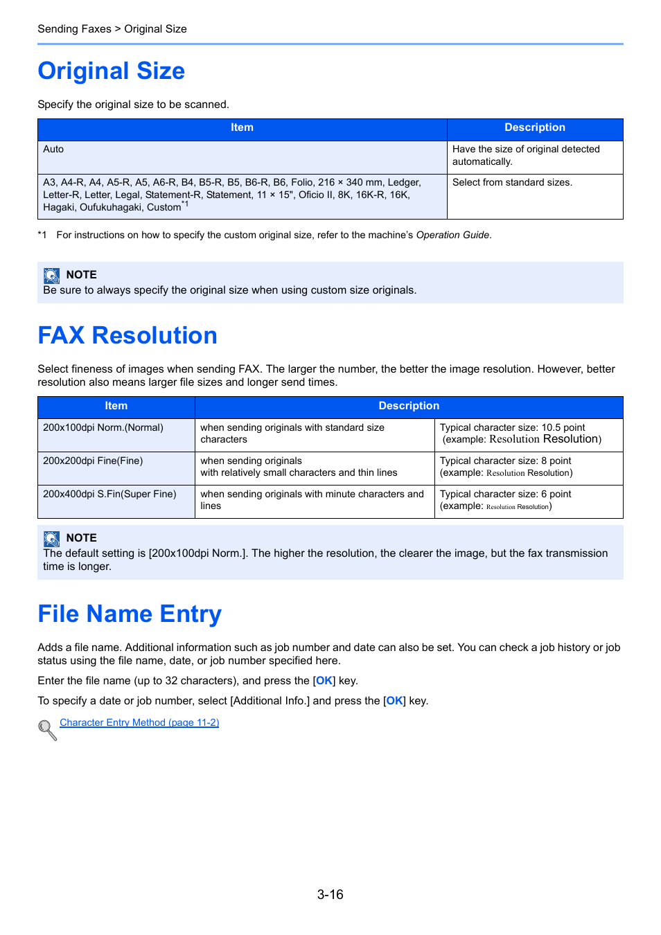 Original size, Fax resolution, File name entry | Original size -16 fax resolution -16, File name entry -16 | TA Triumph-Adler 2256 User Manual | Page 55 / 152
