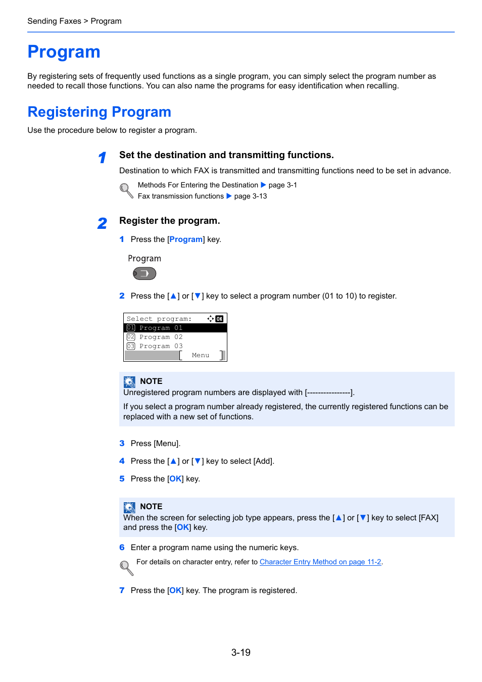 Program, Registering program, Program -19 | Registering program -19 | TA Triumph-Adler 2256 User Manual | Page 58 / 152