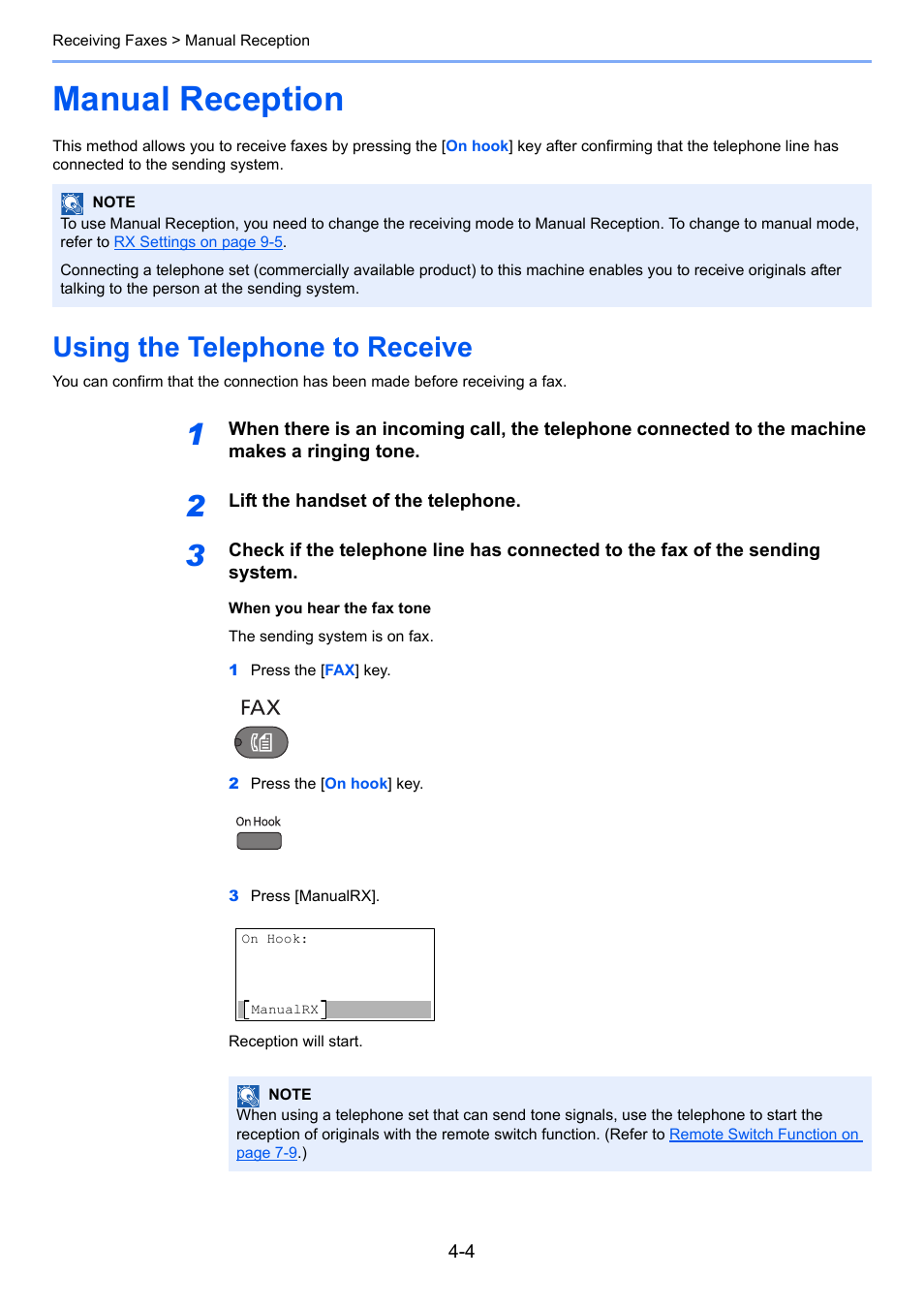 Manual reception, Using the telephone to receive, Manual reception -4 | Using the telephone to receive -4 | TA Triumph-Adler 2256 User Manual | Page 67 / 152