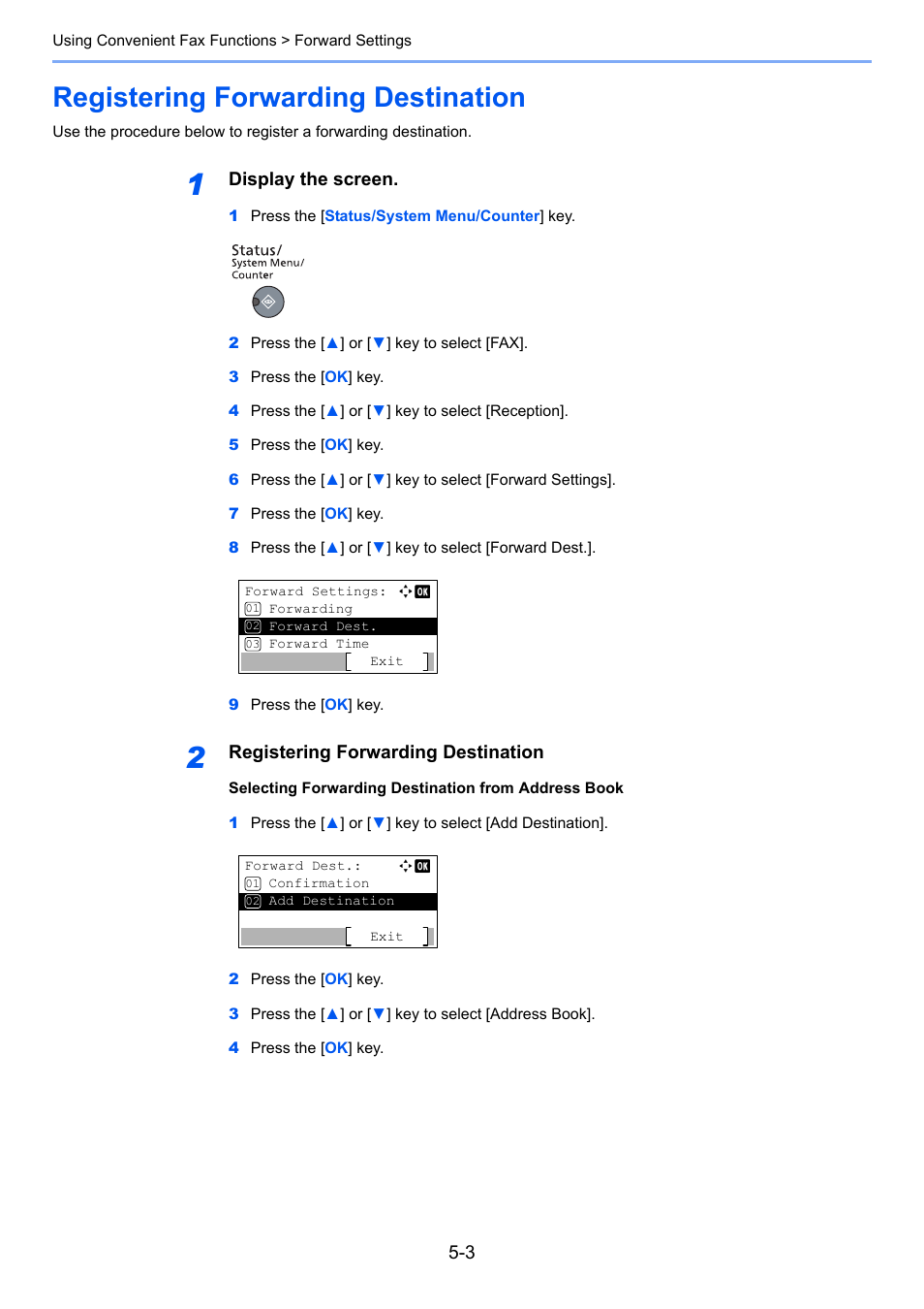 Registering forwarding destination, Registering forwarding destination -3, Display the screen | TA Triumph-Adler 2256 User Manual | Page 74 / 152