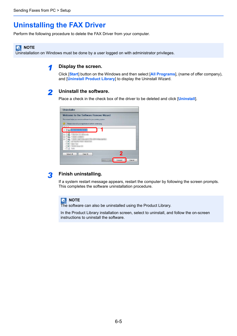 Uninstalling the fax driver, Uninstalling the fax driver -5 | TA Triumph-Adler 2256 User Manual | Page 85 / 152