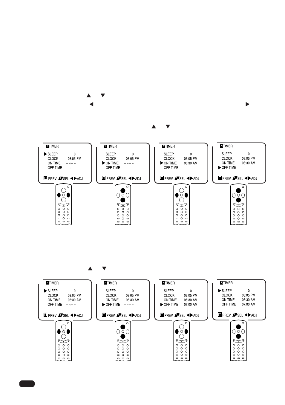 Settings the on timer, Setting the off timer | Daewoo DTQ 25S2FCV User Manual | Page 21 / 32