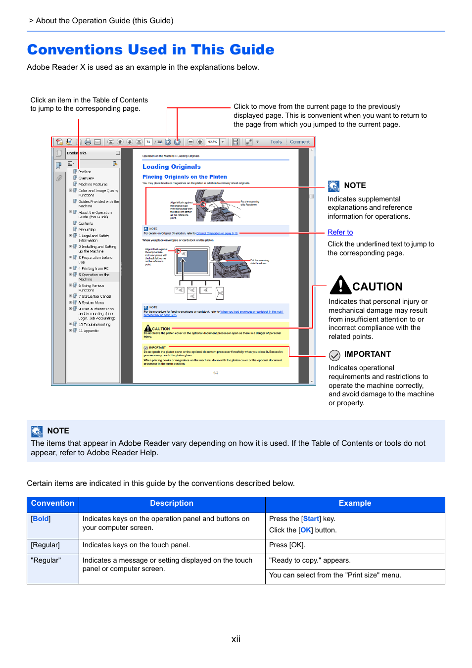 Conventions used in this guide, Caution | TA Triumph-Adler 2500ci User Manual | Page 13 / 530