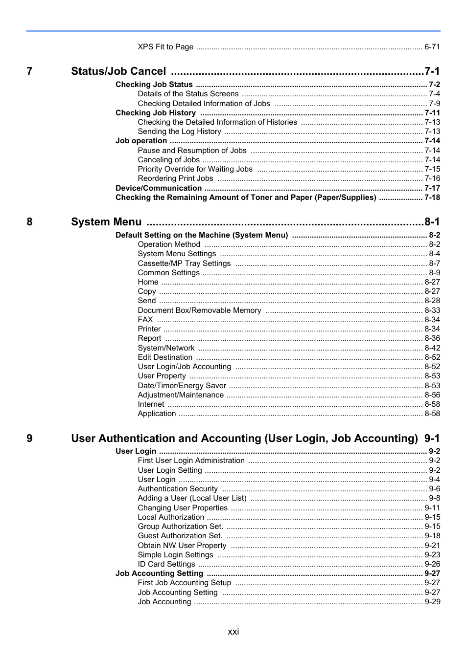 7status/job cancel -1, 8system menu -1 | TA Triumph-Adler 2500ci User Manual | Page 22 / 530