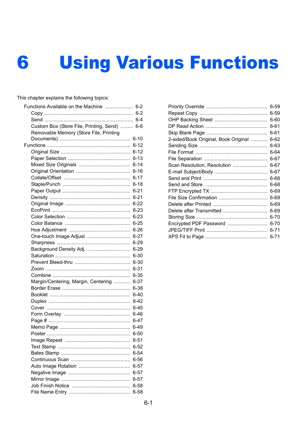 6 using various functions, Using various, Using various functions | Using various functions -1, 6using various functions | TA Triumph-Adler 2500ci User Manual | Page 247 / 530