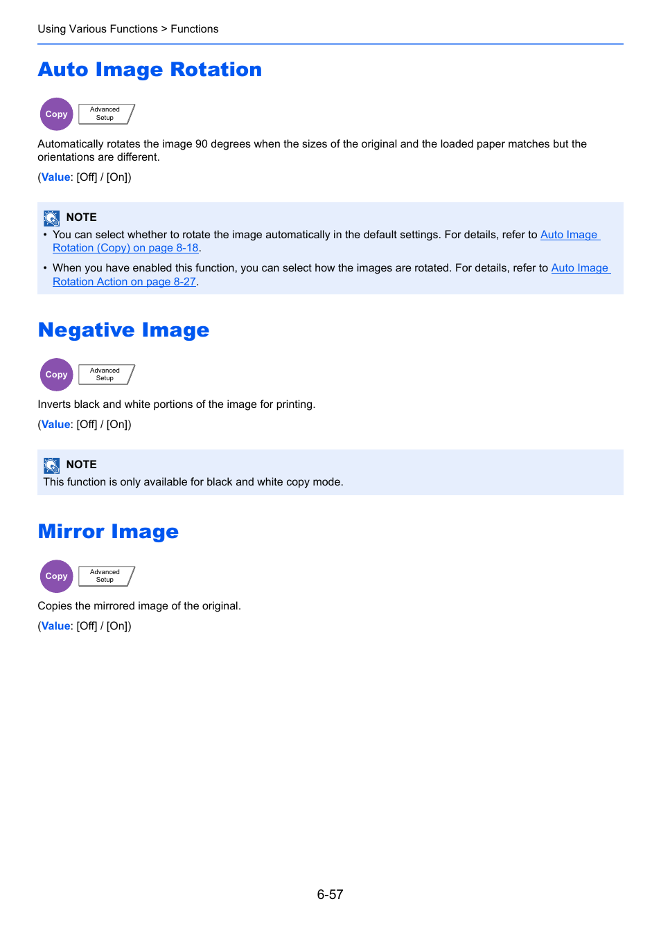 Auto image rotation, Negative image, Mirror image | TA Triumph-Adler 2500ci User Manual | Page 303 / 530
