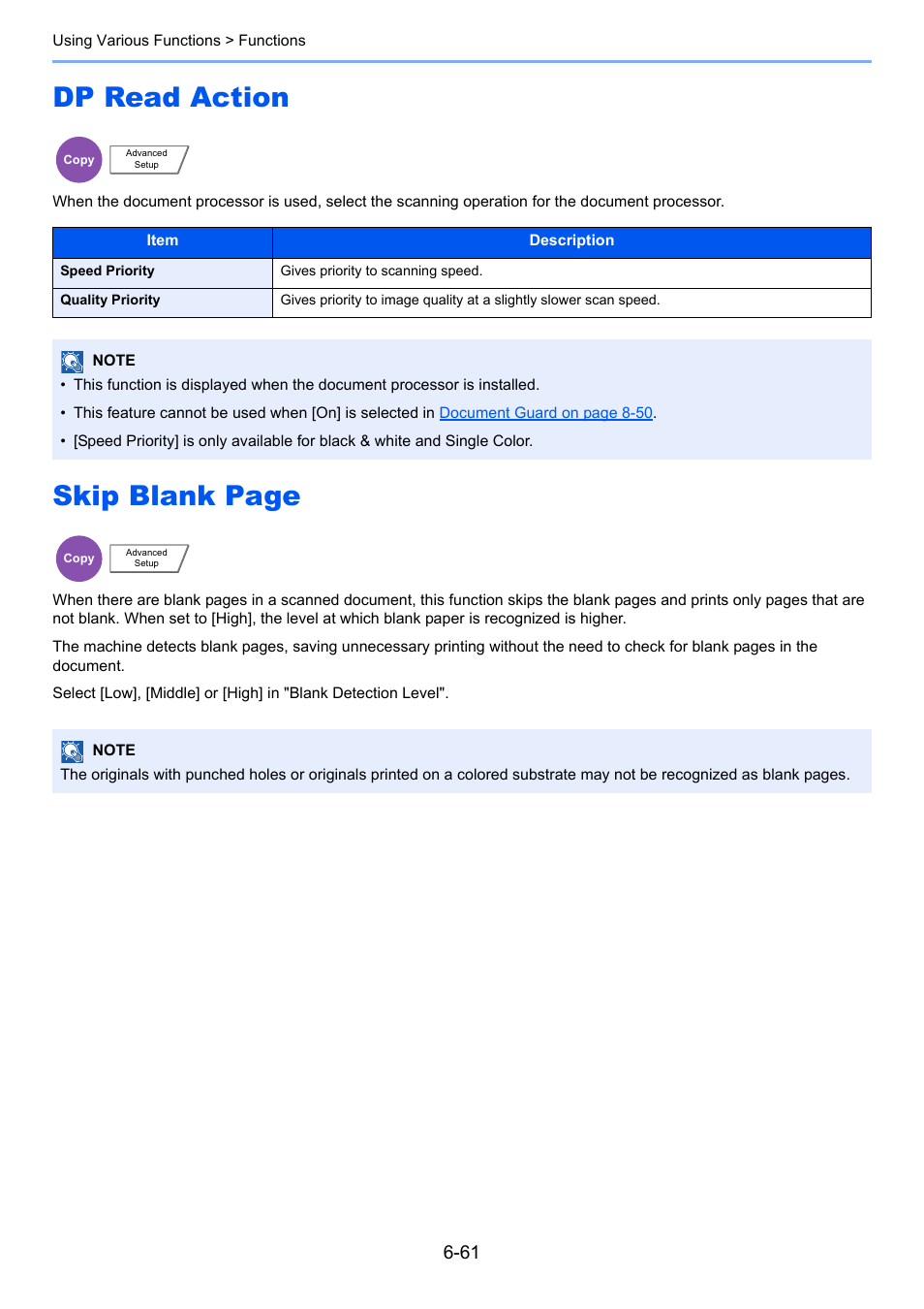 Dp read action, Skip blank page | TA Triumph-Adler 2500ci User Manual | Page 307 / 530