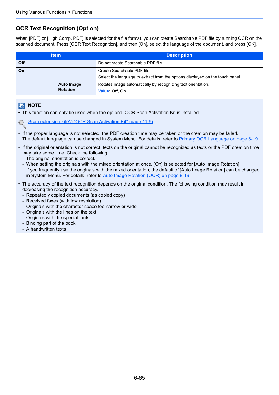 Ocr text recognition (option) | TA Triumph-Adler 2500ci User Manual | Page 311 / 530