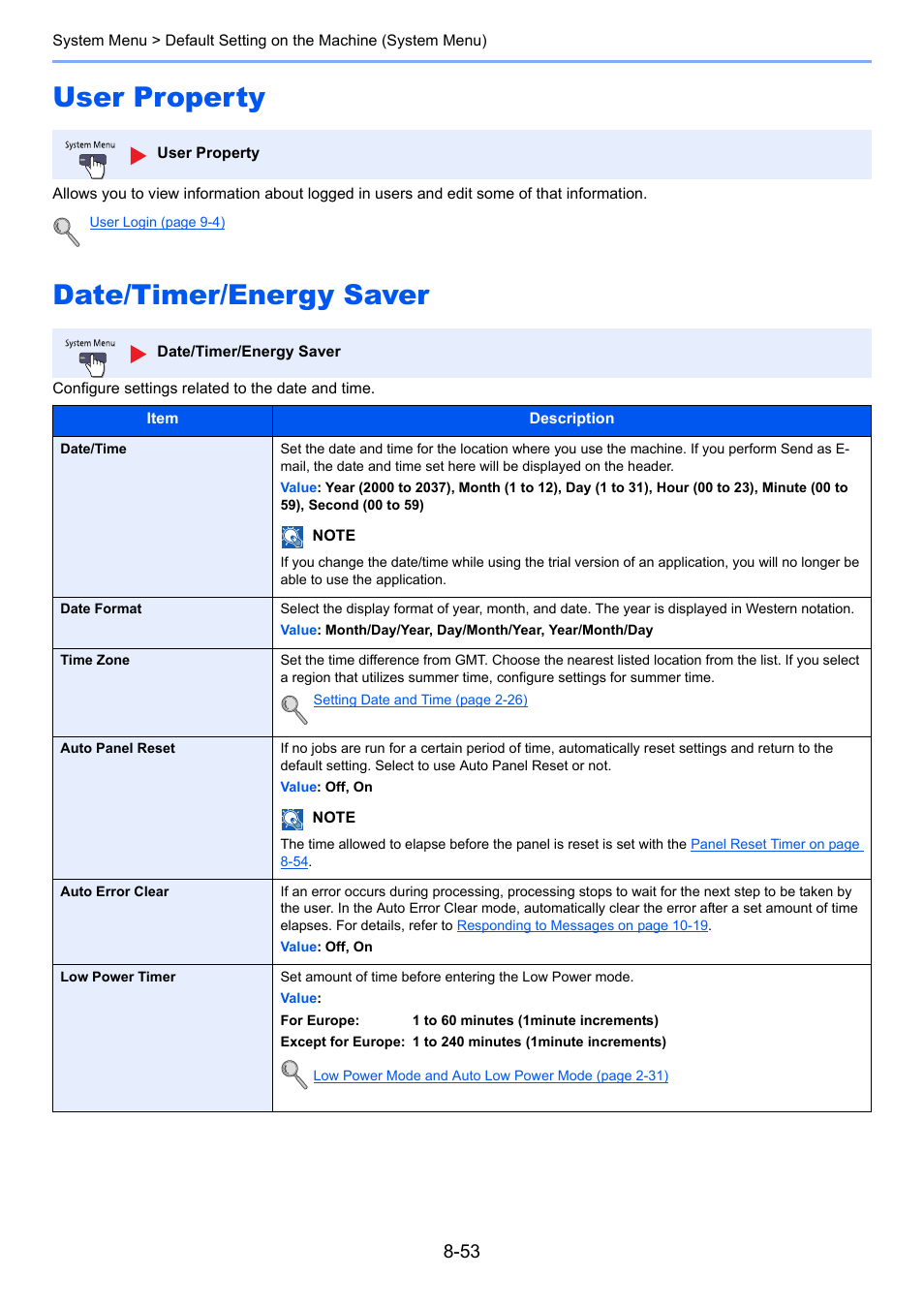 User property, Date/timer/energy saver, User property -53 date/timer/energy saver -53 | TA Triumph-Adler 2500ci User Manual | Page 389 / 530