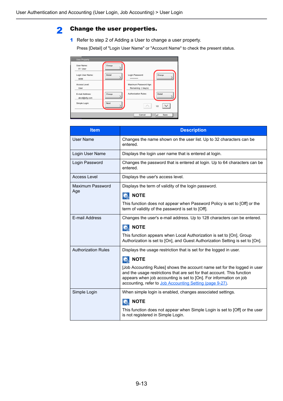 Change the user properties | TA Triumph-Adler 2500ci User Manual | Page 407 / 530