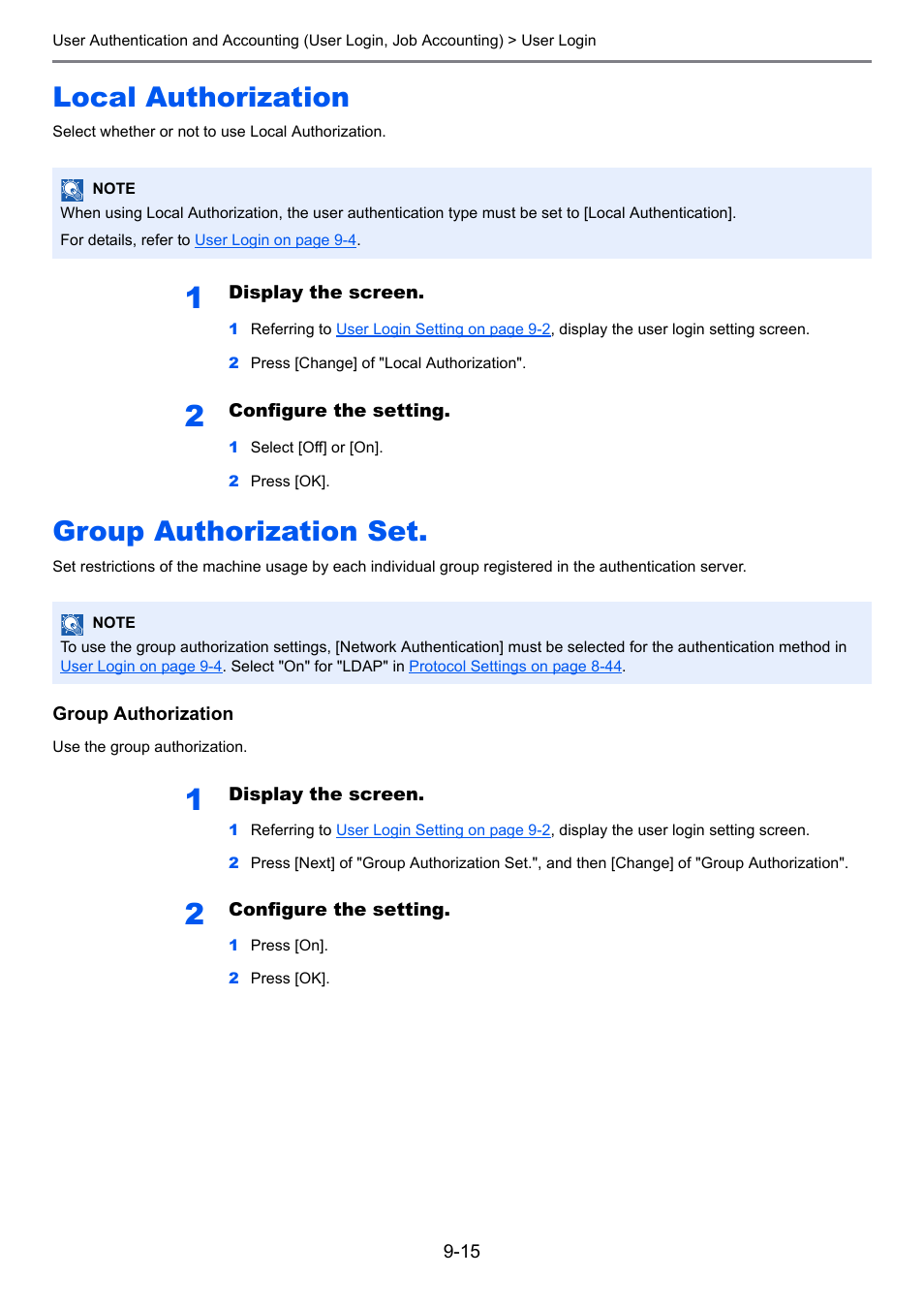 Local authorization, Group authorization set | TA Triumph-Adler 2500ci User Manual | Page 409 / 530