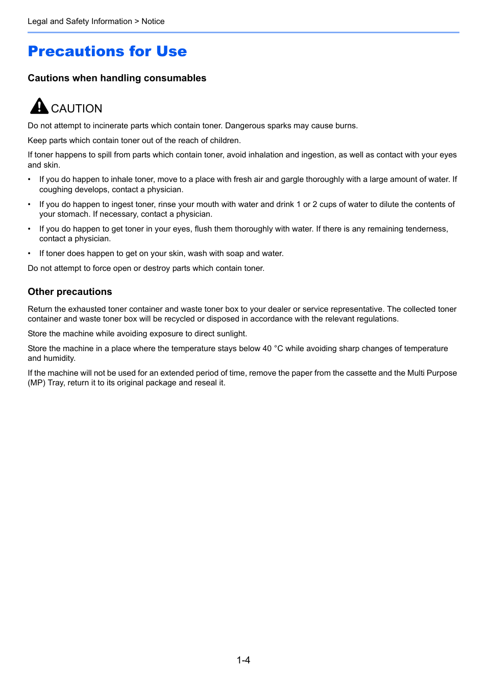 Precautions for use, Precautions for use -4, Caution | TA Triumph-Adler 2500ci User Manual | Page 48 / 530