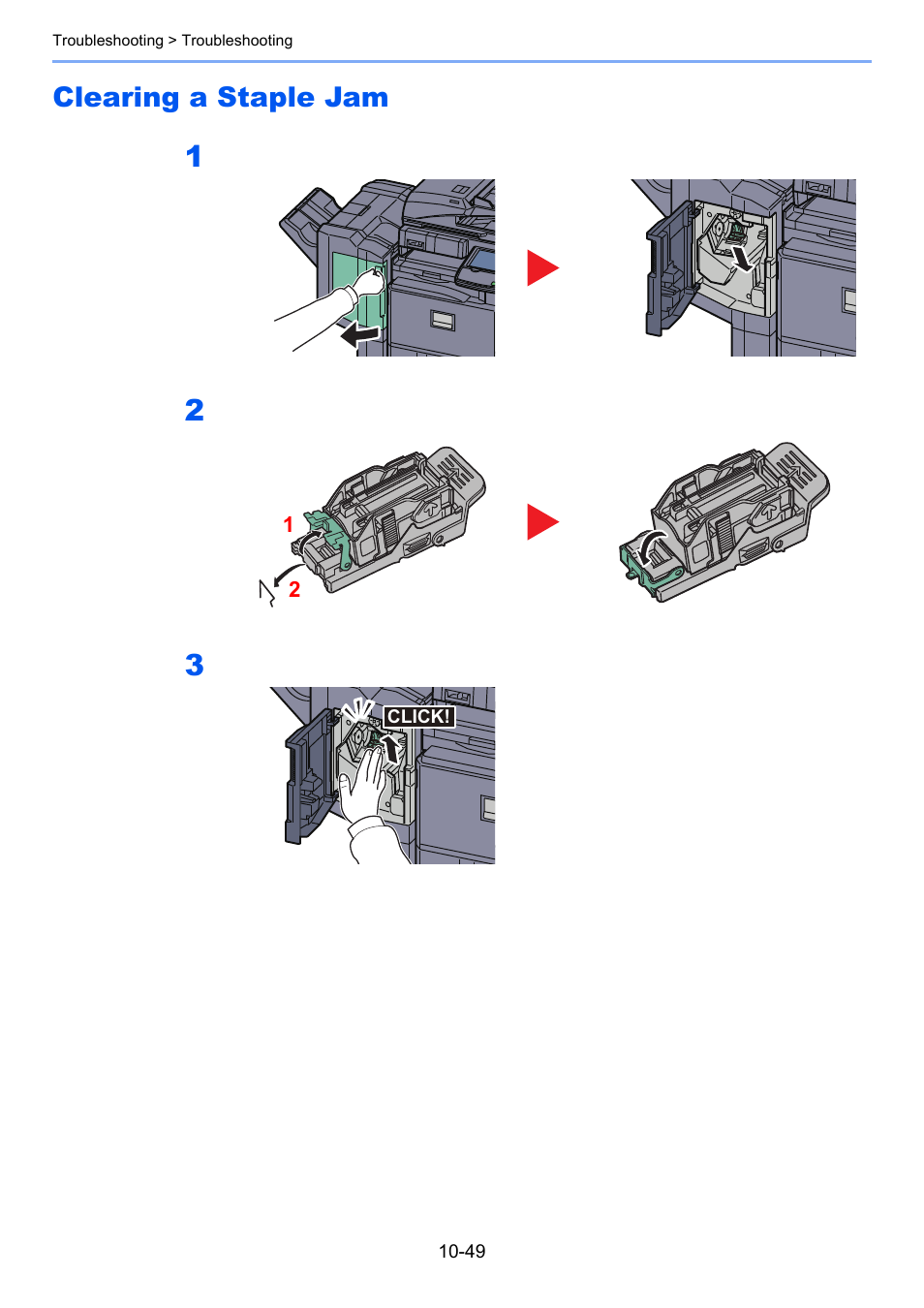 Clearing a staple jam, Clearing a staple jam -49 | TA Triumph-Adler 2500ci User Manual | Page 485 / 530