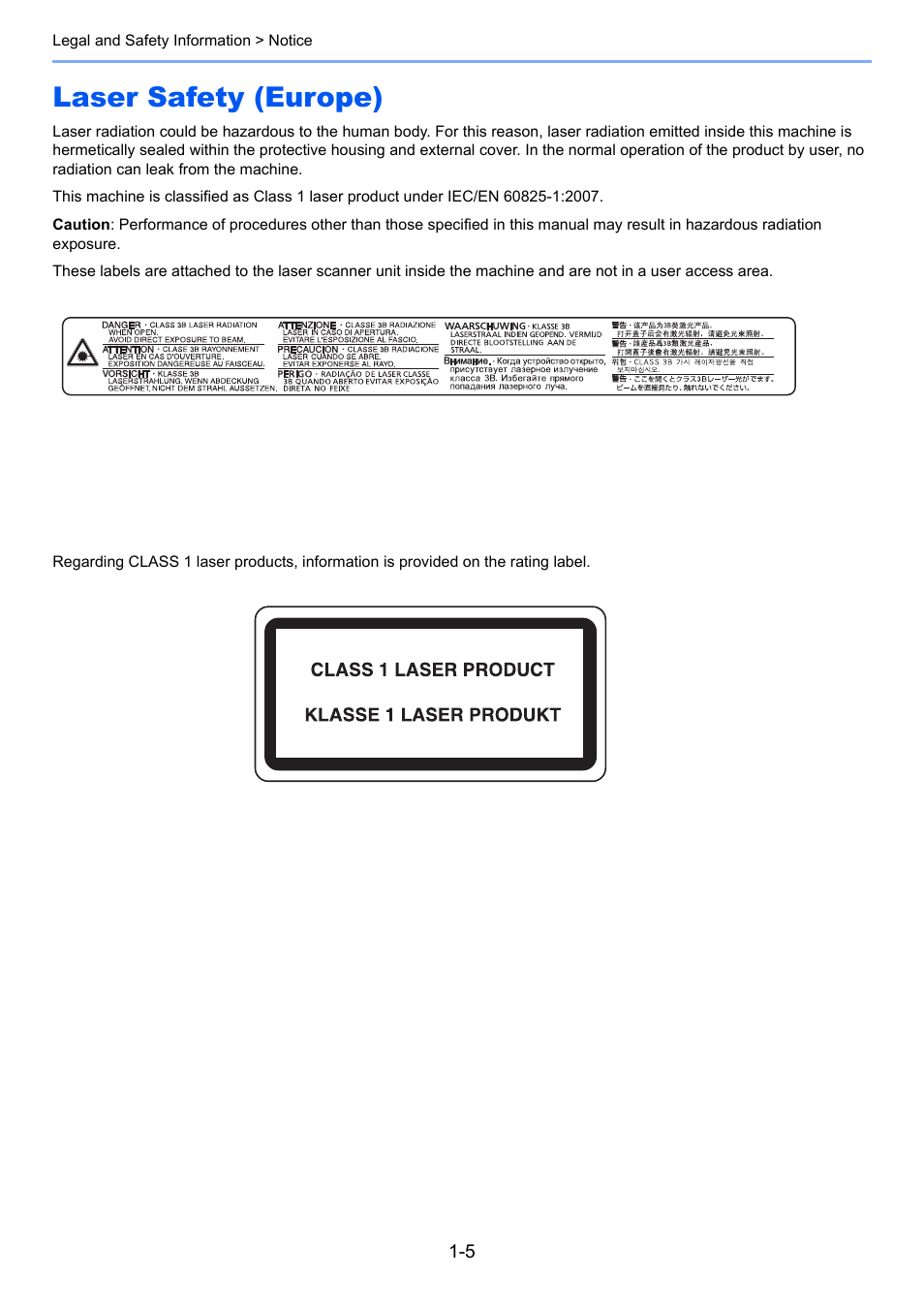 Laser safety (europe), Laser safety (europe) -5 | TA Triumph-Adler 2500ci User Manual | Page 49 / 530