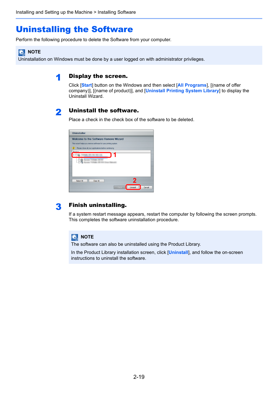 Uninstalling the software, Uninstalling the software -19 | TA Triumph-Adler 2500ci User Manual | Page 77 / 530