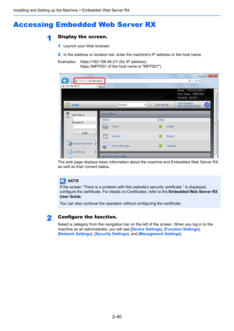 Accessing embedded web server rx, Accessing embedded web server rx -40 | TA Triumph-Adler 2500ci User Manual | Page 98 / 530