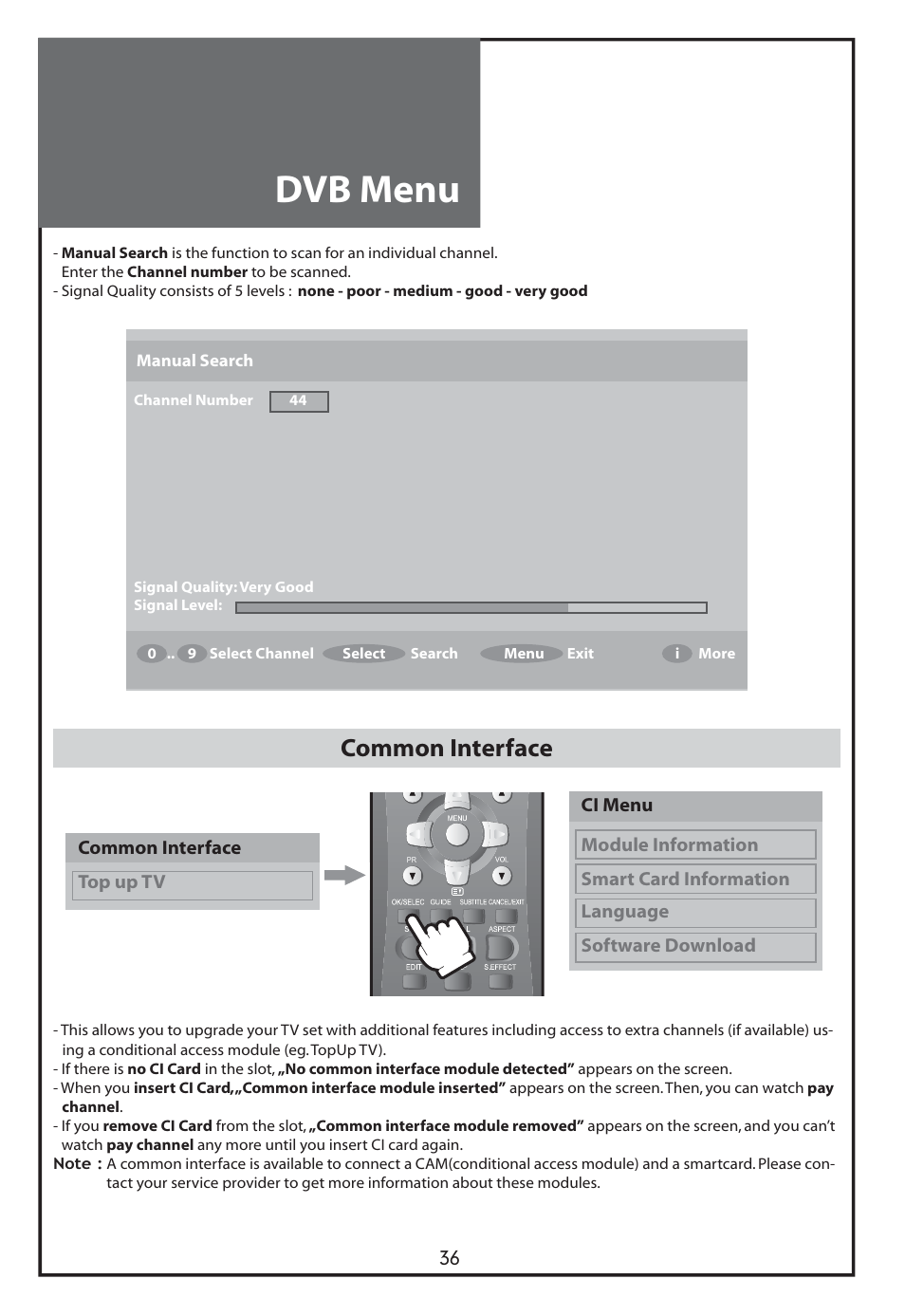 Dvb menu, Common interface | Daewoo DLT-26C2 User Manual | Page 36 / 53