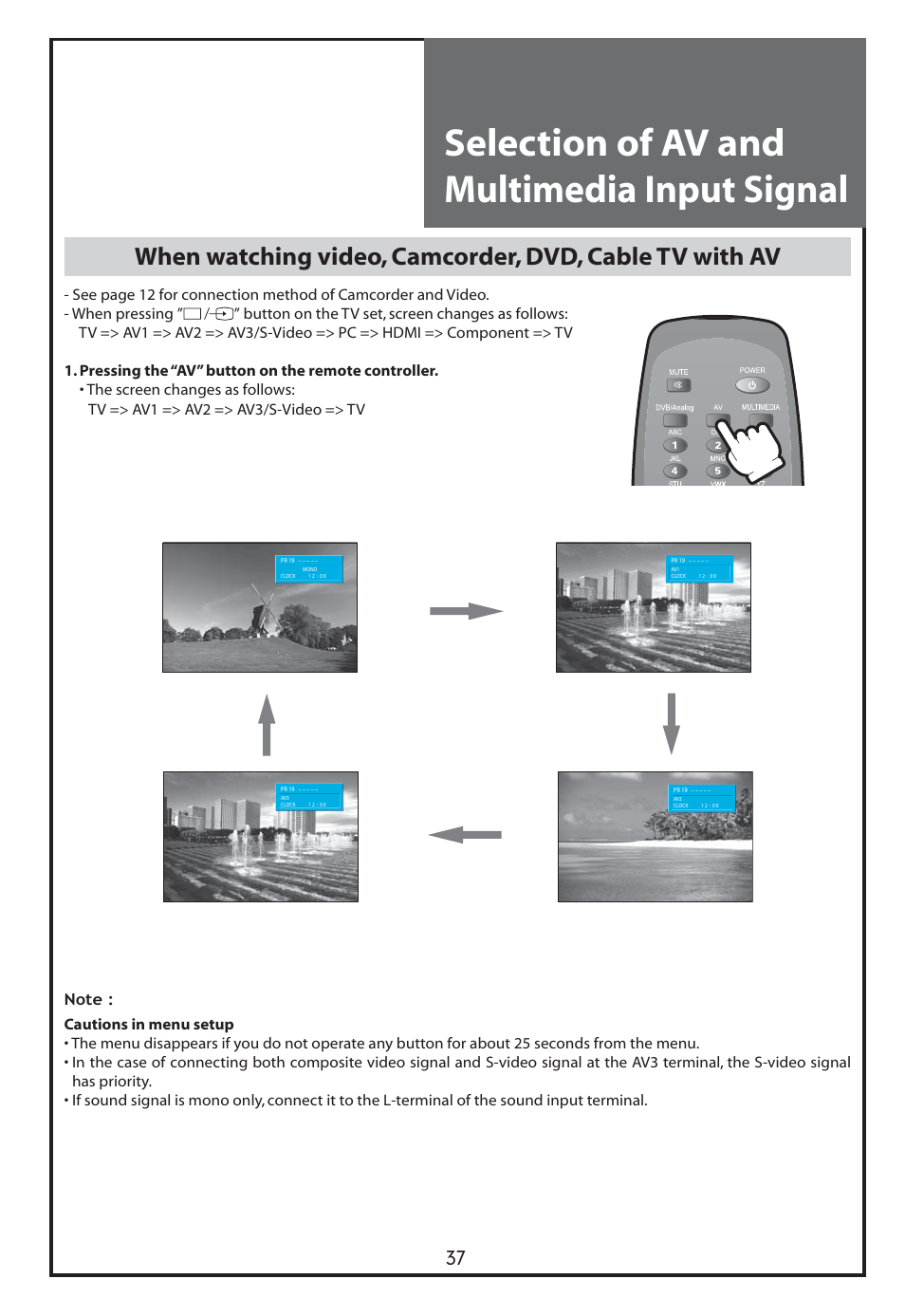 Selection of av and multimedia input signal | Daewoo DLT-26C2 User Manual | Page 37 / 53